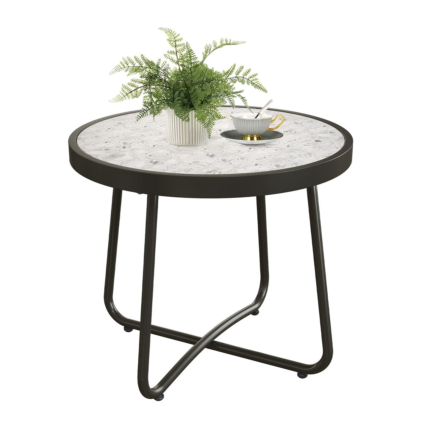 Grand patio Outdoor Side Table, 18-inch Small Round Side Table, Black Patio End Table with Adjustable Feet, Elegant Accent Side Table for Balcony Porch Deck Poolside