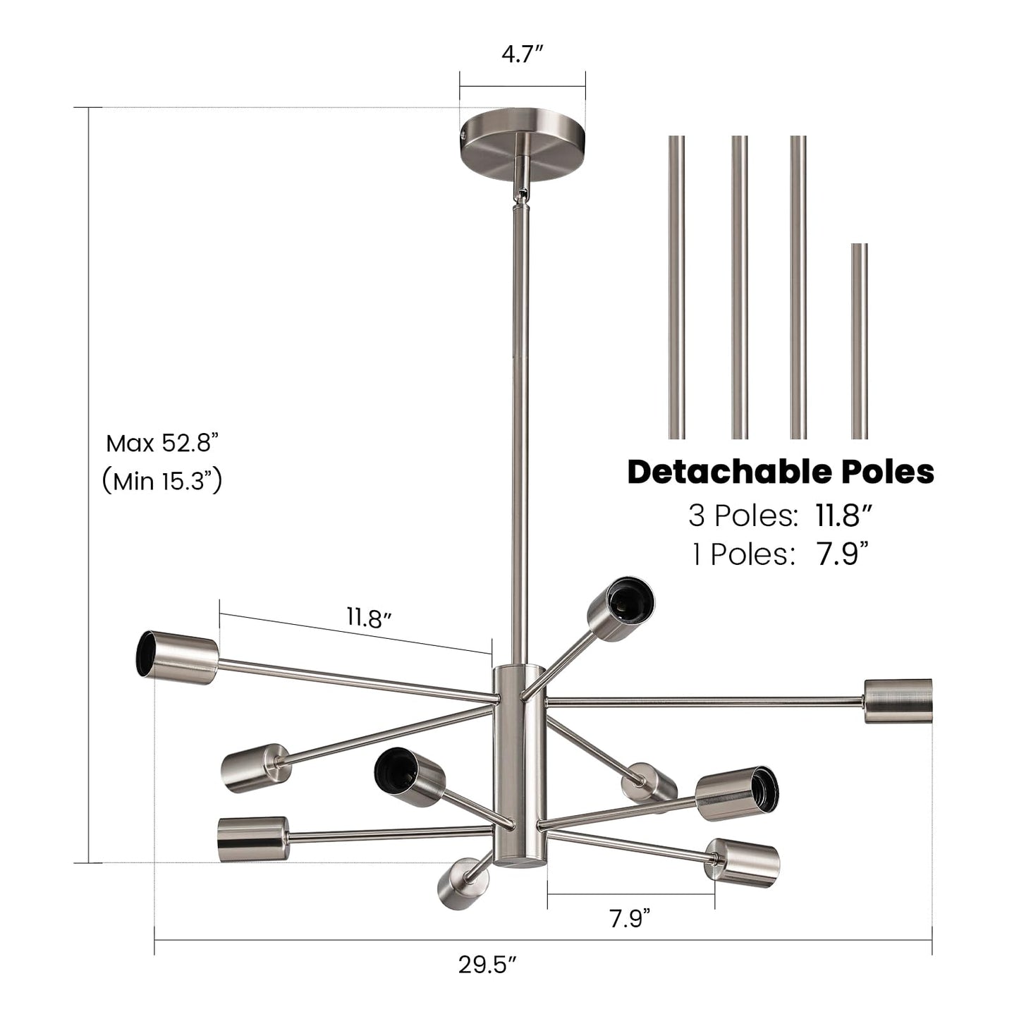 Modern Chandelier Ceiling Light Fixture Sputnik Chandeliers Gold and Black Farmhouse Chandelier Over Table 12-Light Height Adjustable Chandeliers for Dining Room, Living Room,Kitchen Island