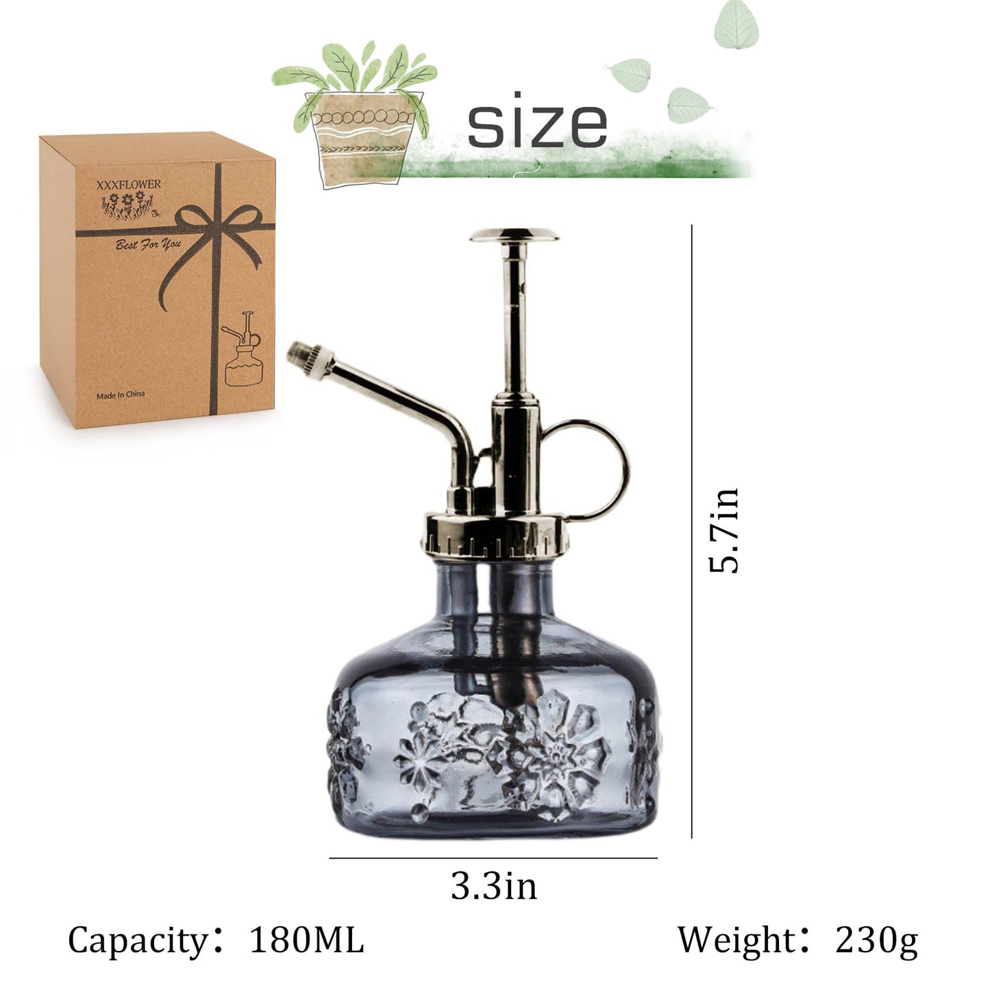 XXXFLOWER Glass Plant Mister Spray Bottle for Indoor Plant Spritzer Succulent Watering Bottle