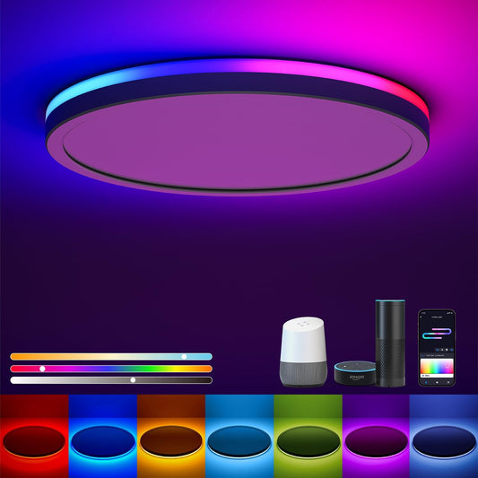 Matane Smart LED Ceiling Light WiFi, RGB Ceiling Light Fixture, 12IN Flush Mount Light Fixture, 16 Million DIY Colors, Works with Alexa Google Home, 3000K-6500K Ceiling Lights for Bedroom, Living Room