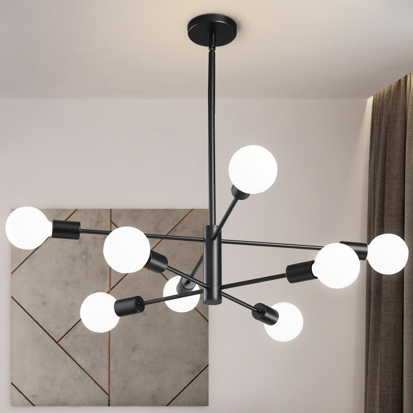 Modern Chandelier Ceiling Light Fixture Sputnik Chandeliers Gold and Black Farmhouse Chandelier Over Table 12-Light Height Adjustable Chandeliers for Dining Room, Living Room,Kitchen Island