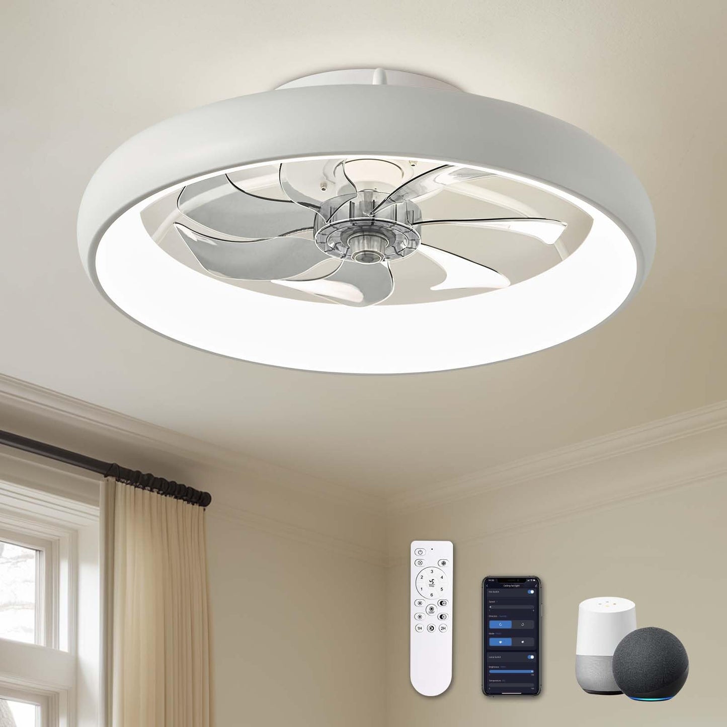 Flush Mount Ceiling Fan with Lights and Remote 20" (Black)