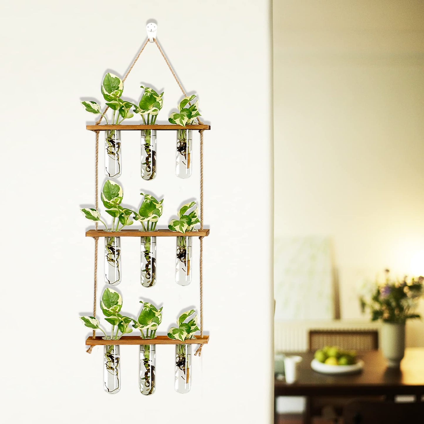 XXXFLOWER Wall Hanging Propagation Station with Wooden Stand Glass Test Tubes Plant Stand Indoor Outdoor 13 Tiers Wood Plant Shelf for Multiple Plants for Window Garden Balcony Patio Porch Living Roo