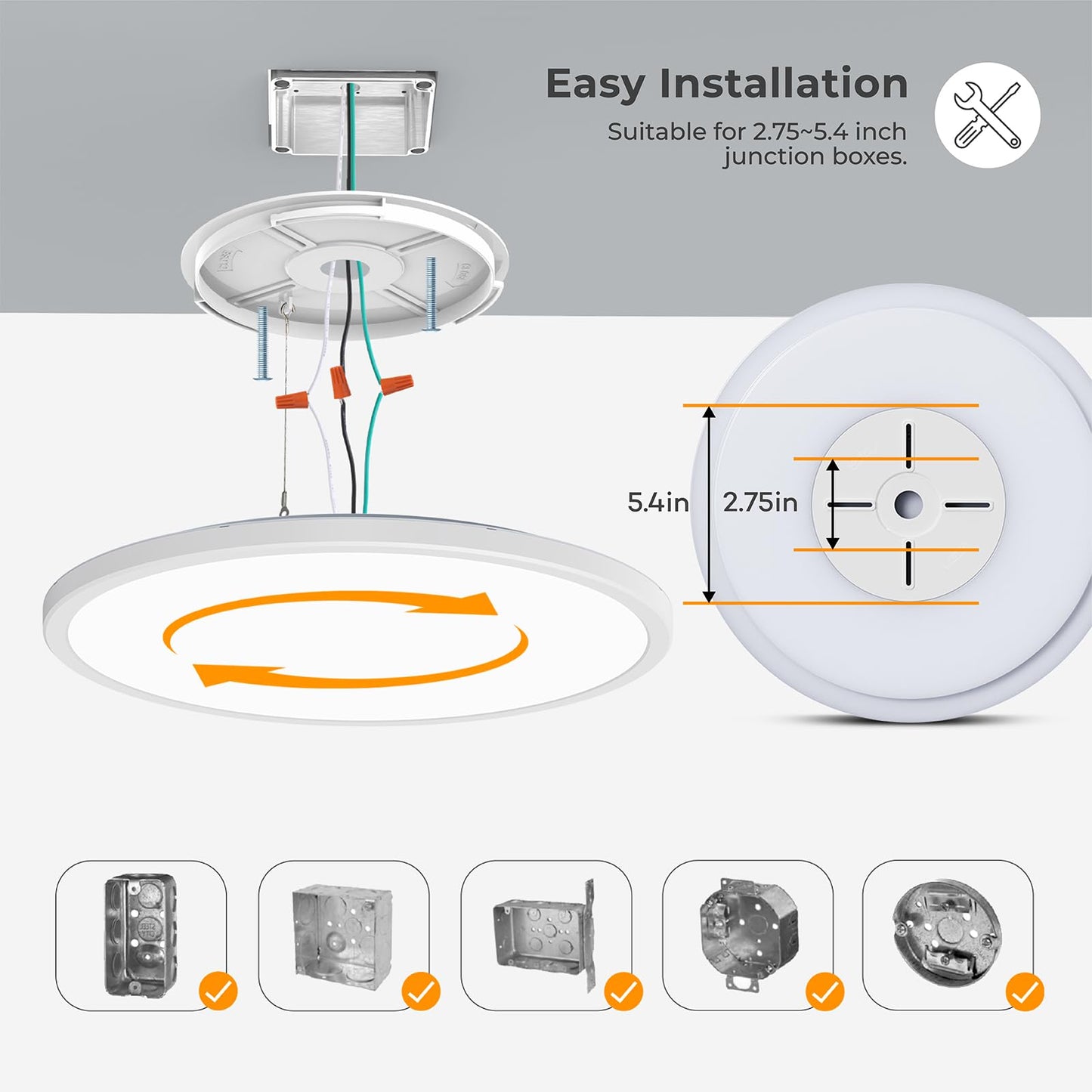 Matane 15.4in LED Flush Mount Ceiling Light Fixture with Night Light, 36W 3600LM 3000K/4000K/5000K Selectable, Dimmable Low Profile Ceiling Lights for Bedroom, Dining Room, Kitchen, Black