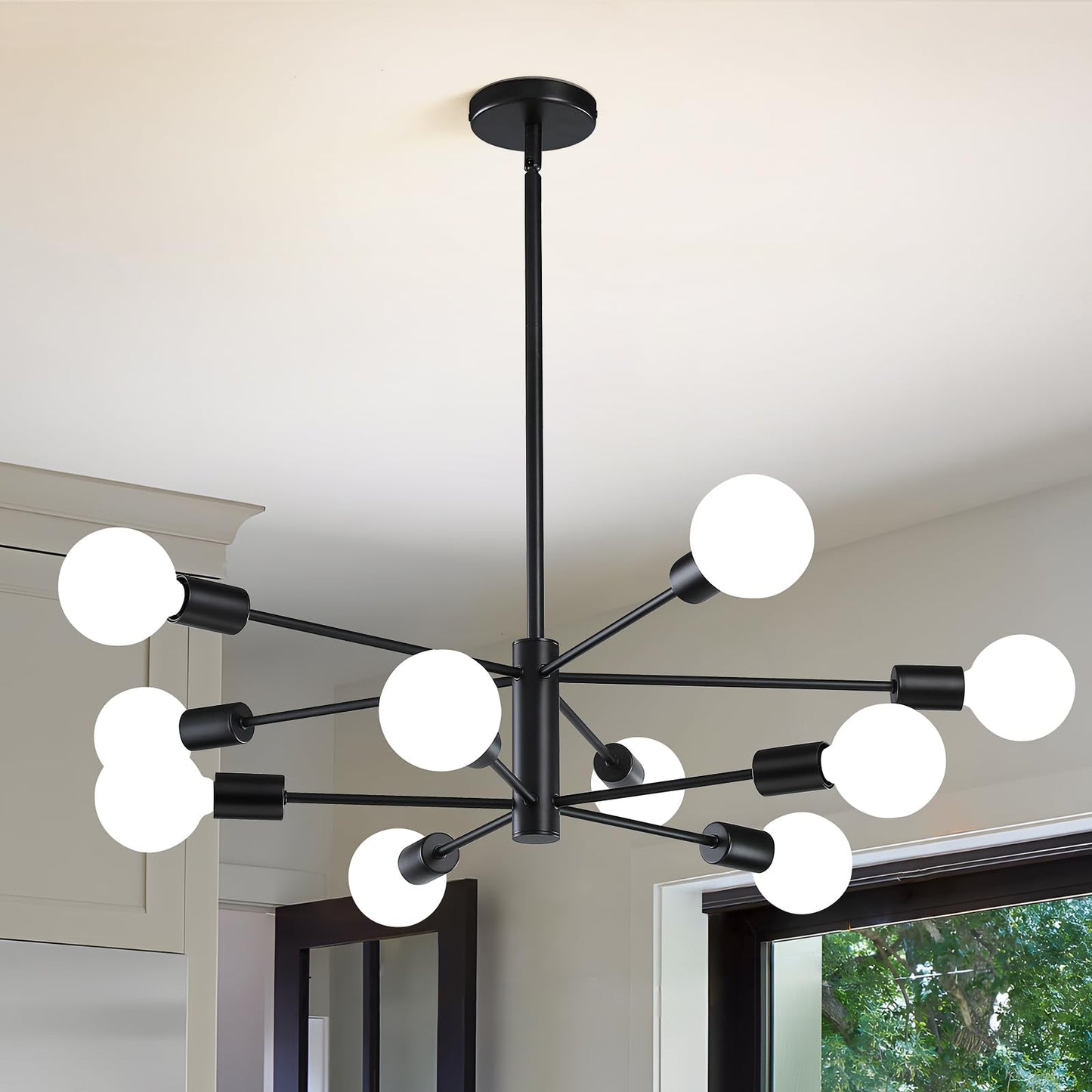 Modern Chandelier Ceiling Light Fixture Sputnik Chandeliers Gold and Black Farmhouse Chandelier Over Table 12-Light Height Adjustable Chandeliers for Dining Room, Living Room,Kitchen Island