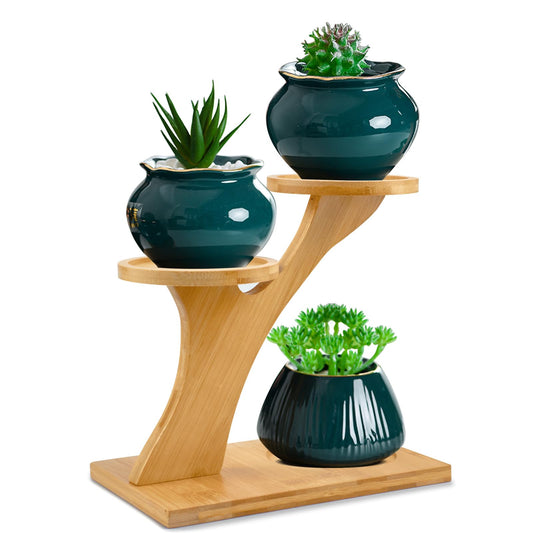 XXXFLOWER Bamboo Plant Stand ,3 Tiers Indoor Succulent Windowsill Shelf - Small Tabletop Plant Holder for Home, Office, Living Room, Bedroom Decoration 1pc