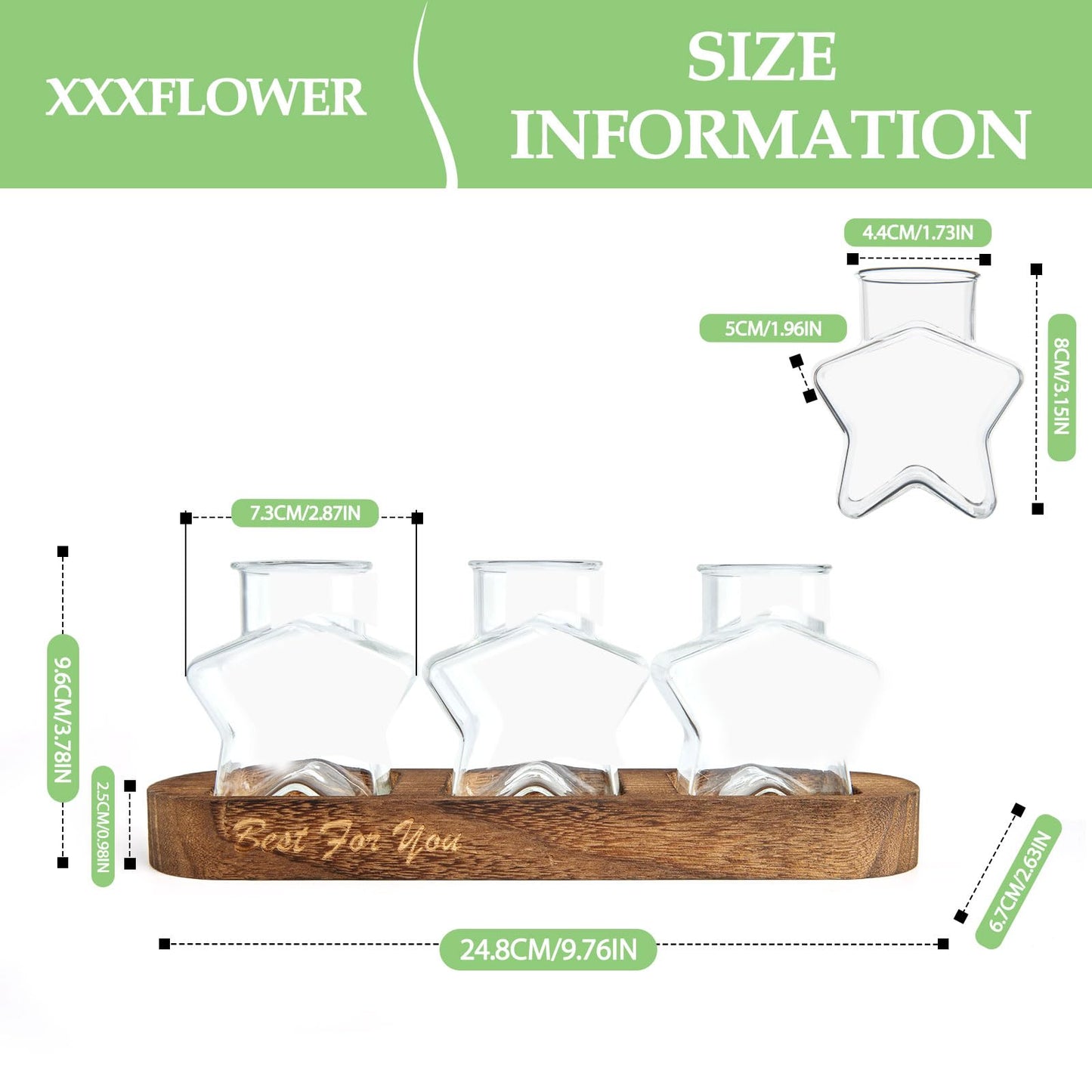 XXXFLOWER Plant Propagation Station with Wooden Stand，Air Plant Terrarium Starter Kits Star Vases for Flowers Plant Cutting Rooting Pots Indoor Hydroponic Glass Planter for Plant Lovers,3 Jars