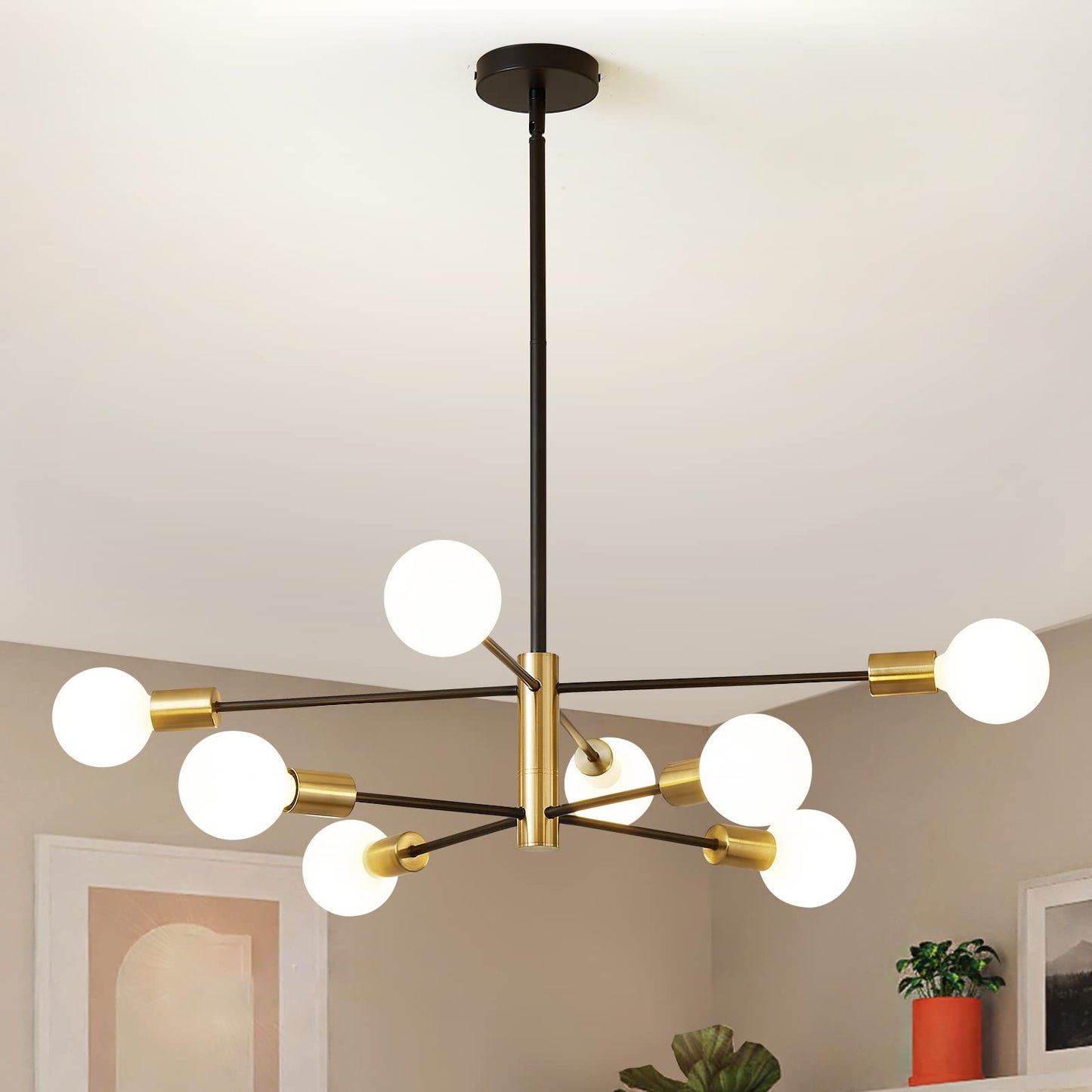 Modern Chandelier Ceiling Light Fixture Sputnik Chandeliers Gold and Black Farmhouse Chandelier Over Table 12-Light Height Adjustable Chandeliers for Dining Room, Living Room,Kitchen Island