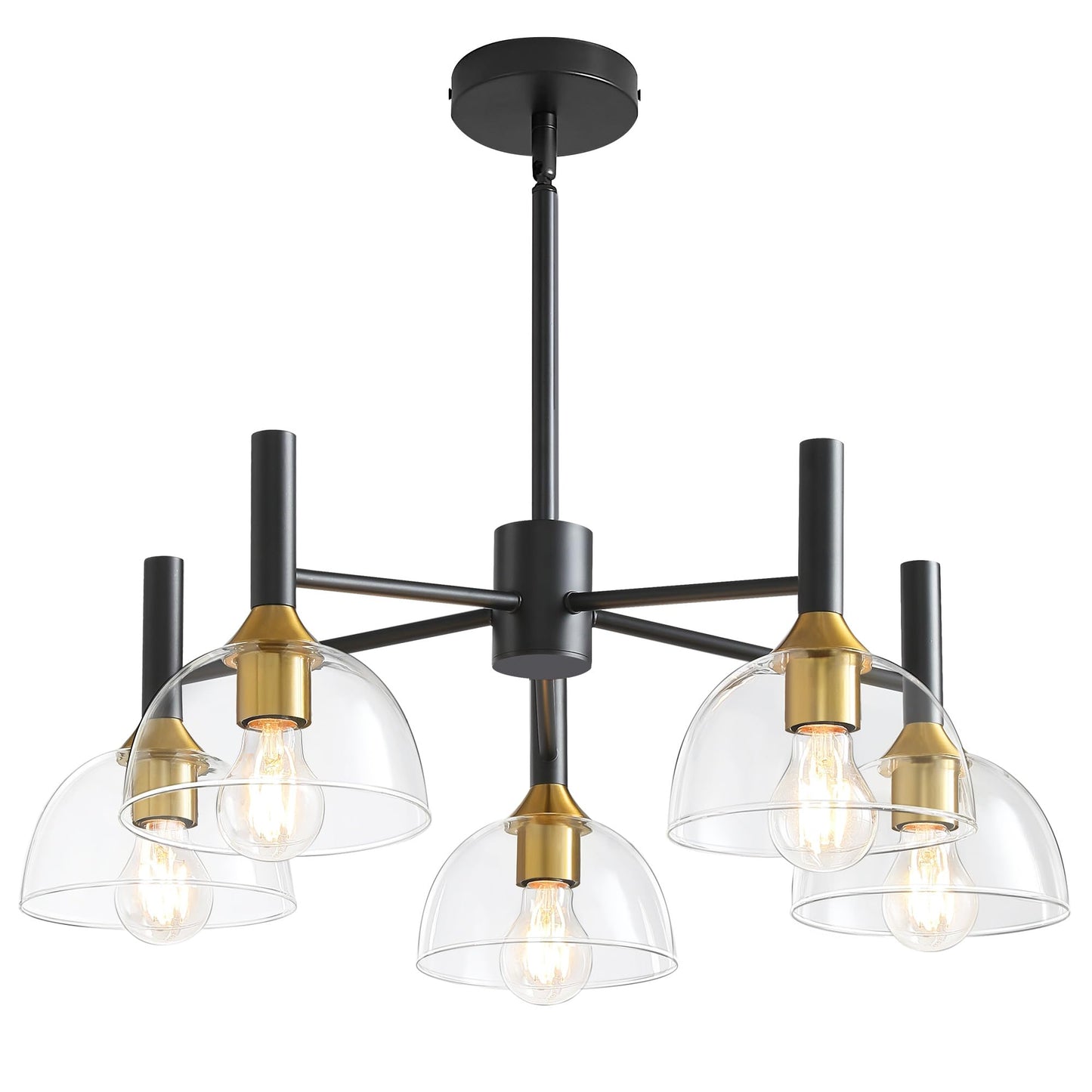 Dining Room Chandeliers Light - 3-Light Black Modern Chandelier with Thickened Glass Shade, Height Adjustable Mid Century Ceiling Lighting Fixture for Bedroom Kitchen Entryway Foyer