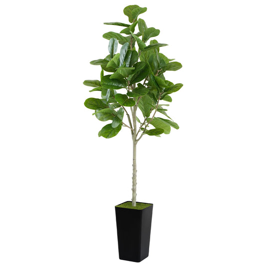 Artificial Fiddle Leaf Fig Plant 6ft - Realistic Tall Fake Plants for Office, Home, Living Room, Bedroom Decor, Indoor, Outdoor - Green Large Faux Floor Trees with Planter