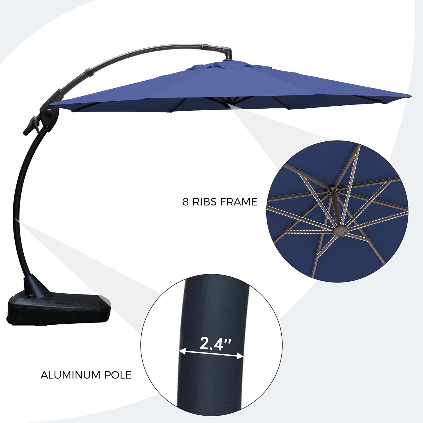 Grand patio 11FT Cantilever Umbrella with Base Outdoor Large Round Aluminum Offset Umbrella for Patio Garden Backyard (Champagne, 11 FT)