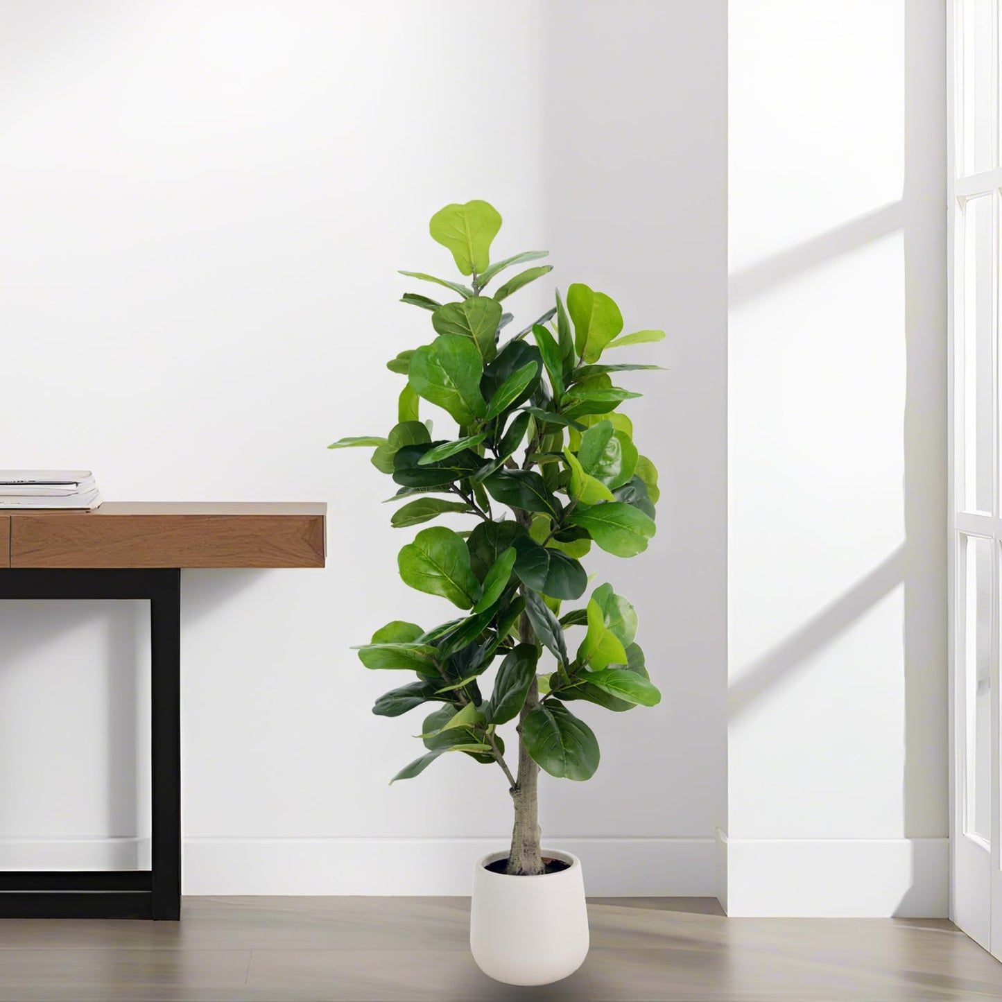 Fiddle Leaf Fig Tree Artificial 5FT, Fake Fig Leaf Tree with Plastic Pot for Home Office Living Room Tall Faux Plants Floor Decor Indoor