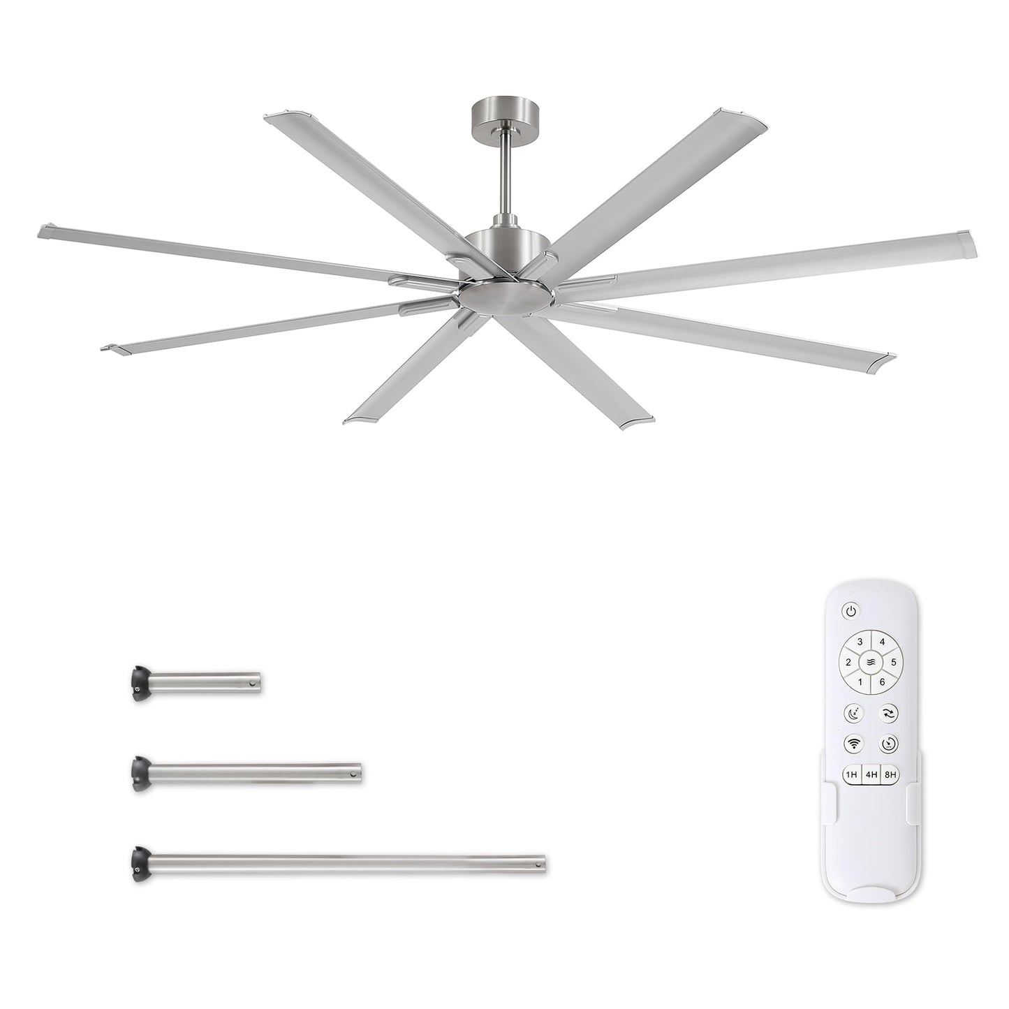 84 Inch Industrial DC Motor Ceiling Fan, Large Ceiling Fan with 8 Reversible Blades, 3 Downrods, 6-Speed Remote Control, Home or Commercial Ceiling Fans for Porch/Garage/Shop, Black