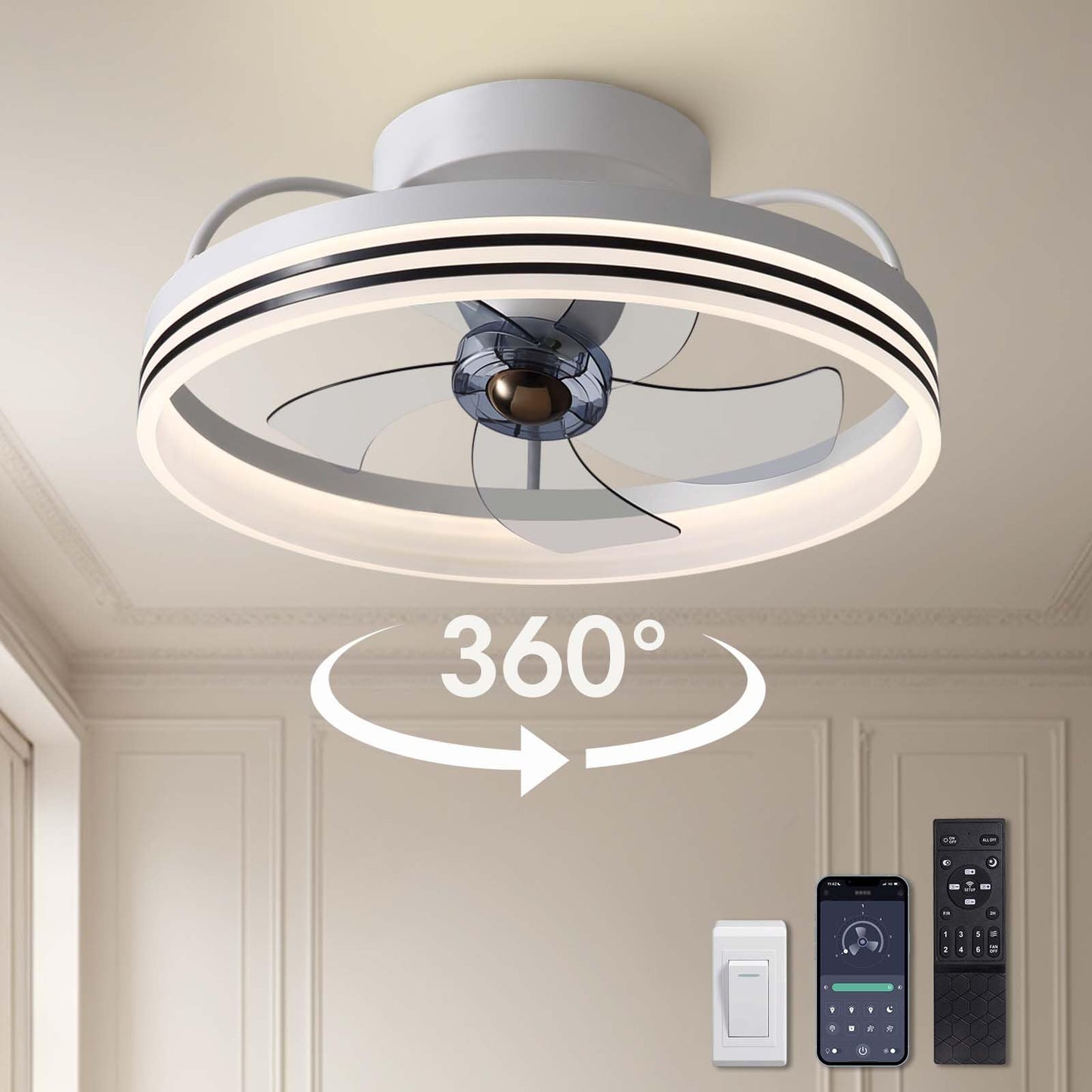 Flush Mount Ceiling Fan with Lights and Remote 20" (Black)