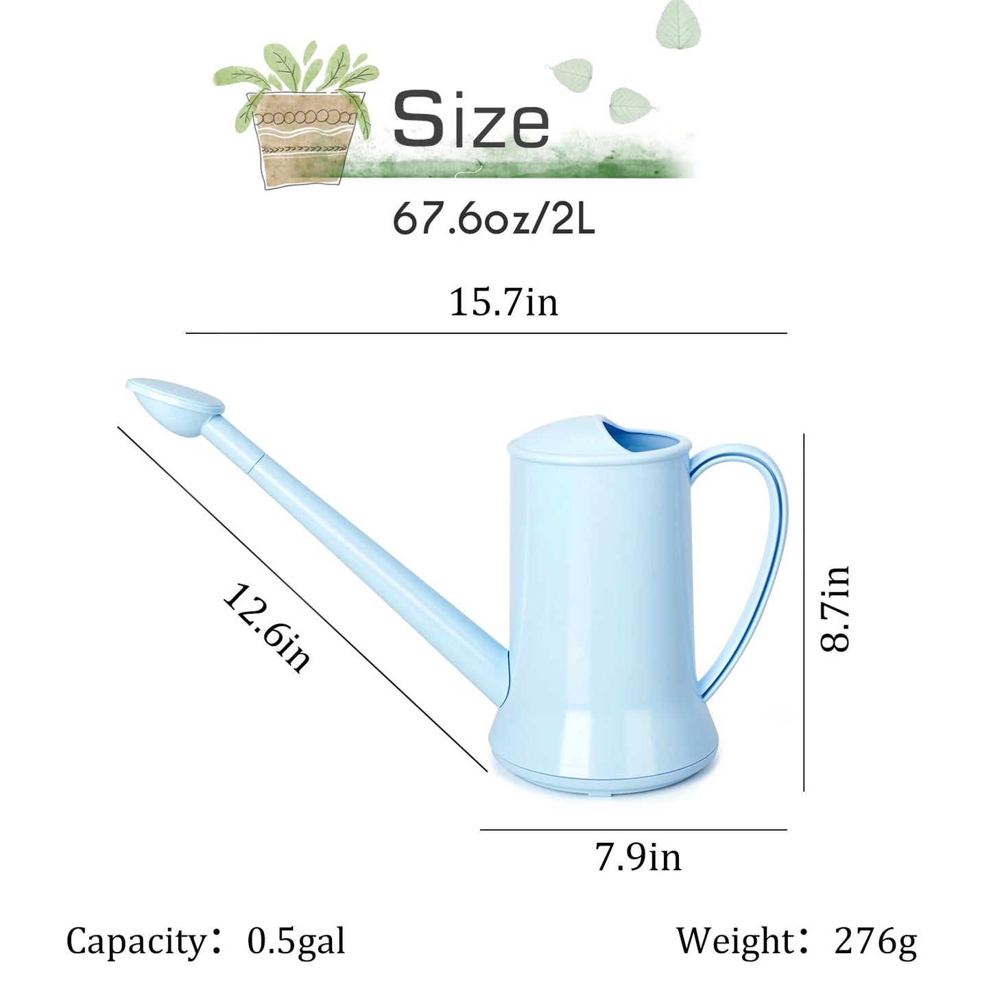 XXXFLOWER 1/2 Gallon Small Indoor Plant Watering Can, 2L Long Spout Removable Nozzle Flower Watering Pot for Office House Indoor Garden（Pink,67 oz）