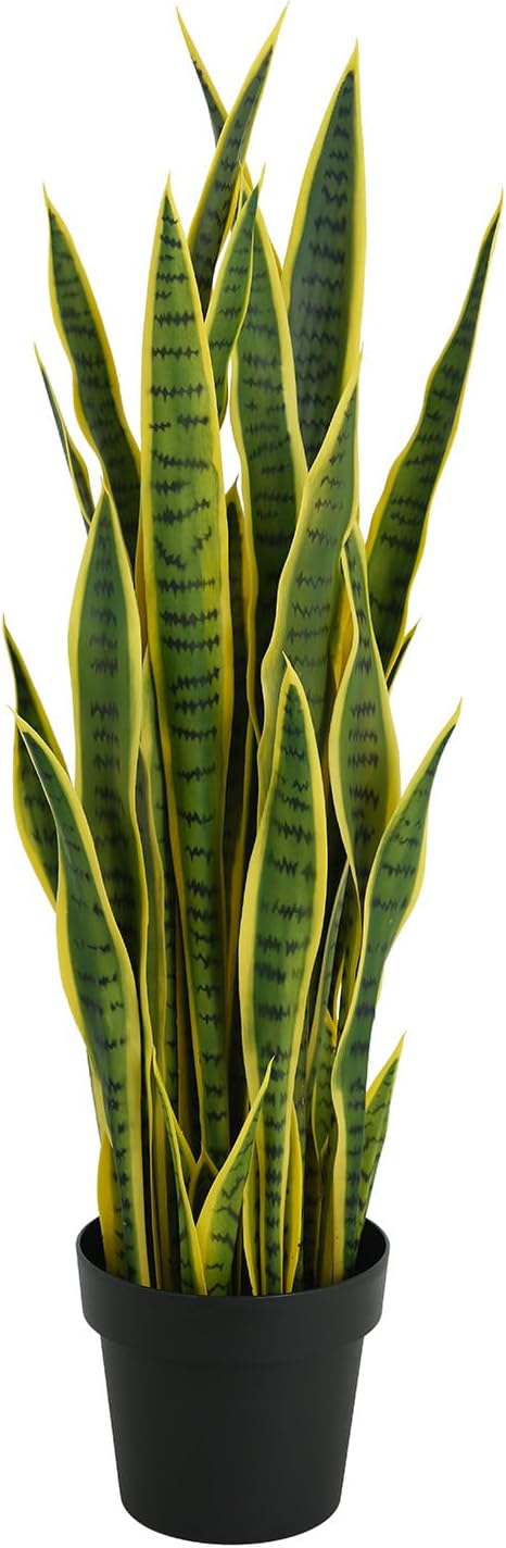 35" Sansevieria Artificial Snake Plants, 3FT Tall Fake Sansevieria Tree in Pot with 32 Leaves, Faux Plant for Home Office Garden Decoration