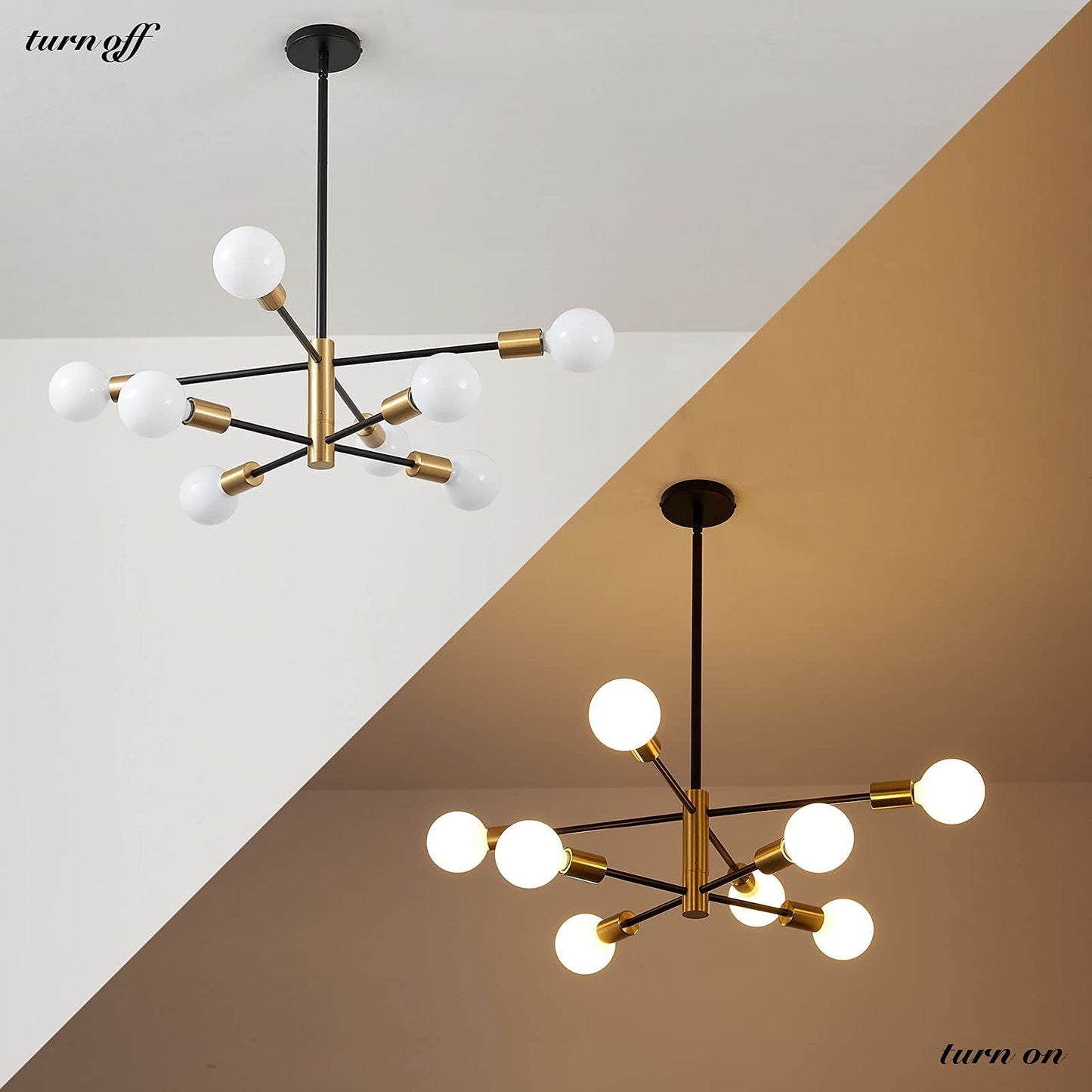 Modern Chandelier Ceiling Light Fixture Sputnik Chandeliers Gold and Black Farmhouse Chandelier Over Table 12-Light Height Adjustable Chandeliers for Dining Room, Living Room,Kitchen Island