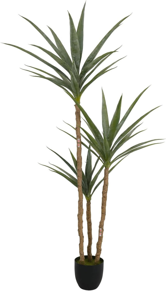 Artificial Tree Faux Agave Plant 5.3FT, 63in Fake Dracaena Tree Indoor with 3 Heads in Plastic Pot for Home Decor Office Decoration Housewarming