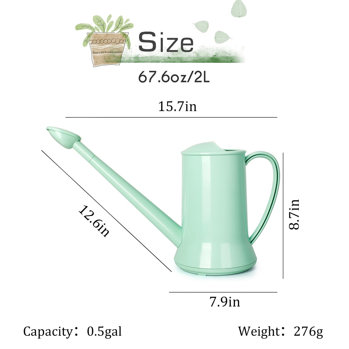 XXXFLOWER 1/2 Gallon Small Indoor Plant Watering Can, 2L Long Spout Removable Nozzle Flower Watering Pot for Office House Indoor Garden（Pink,67 oz）