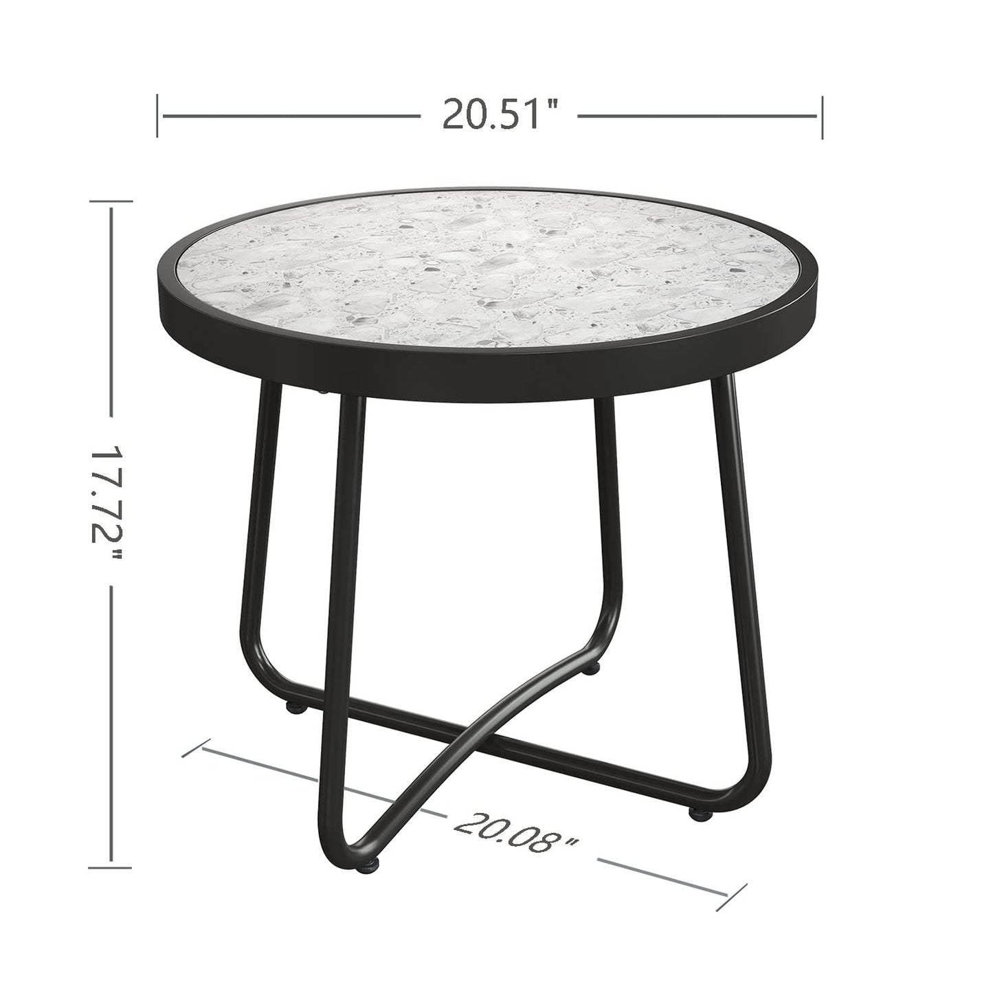 Grand patio Outdoor Side Table, 18-inch Small Round Side Table, Black Patio End Table with Adjustable Feet, Elegant Accent Side Table for Balcony Porch Deck Poolside