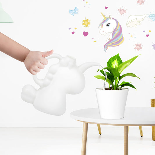 XXXFLOWER Unicorns Indoor Watering Can, 1 L Cute Animal Water Cans, Novelty Unicorns Shape Watering Pot for Office House Indoor Garden（White）