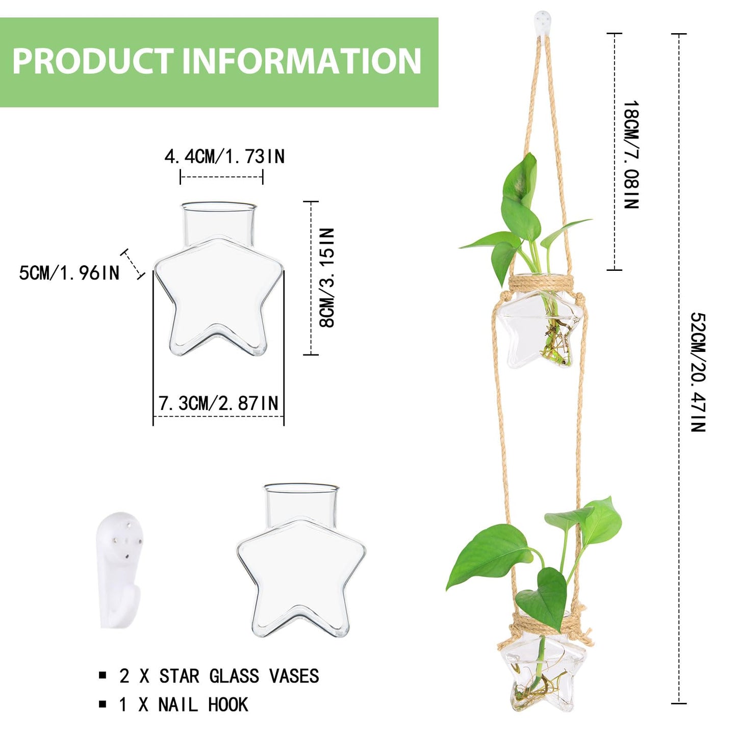 XXXFLOWER Wall Hanging Propagation Station 9 Tube Vases+2 Tired Star Shaped Glass Flower Vase for Hydroponic Planter