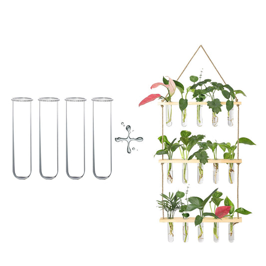 XXXFLOWER Wall Hanging Propagation Station with Wooden Stand 5 Glass Test Tubes+4 Tube Vases