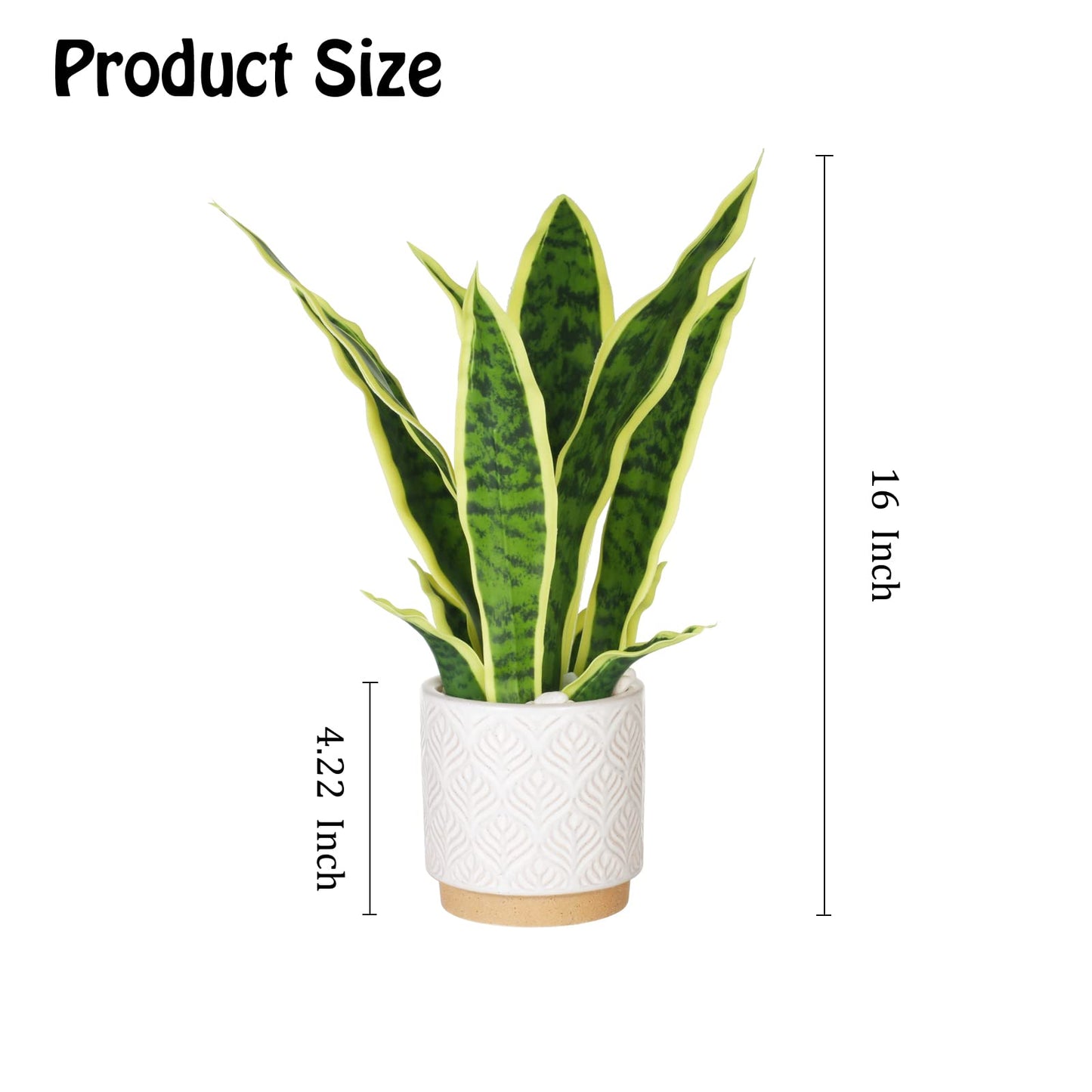 Artificial Snake Plants 16" with White Ceramic Pot Sansevieria Plant Fake Snake Plant Greenery Faux Plant in Pot for Home Office Living Room Housewarming Gifts Indoor Outdoor Decor-Green