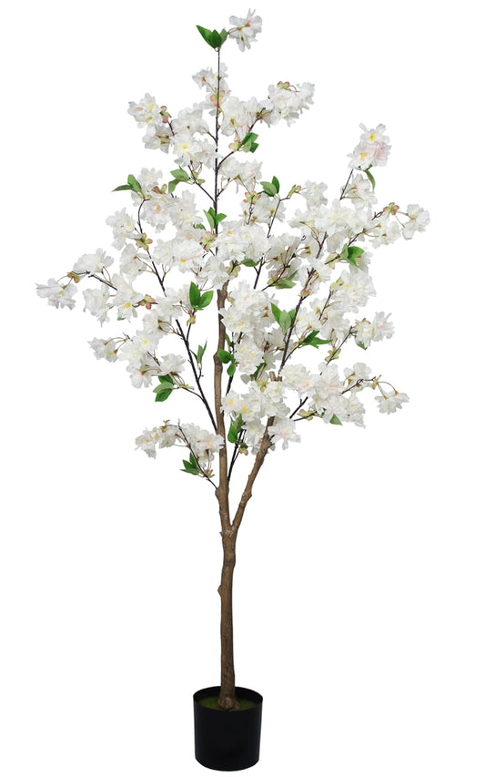 Cherry Blossom Artificial Tree 5FT, High Simulation White Cherry Plant in Pot, Wishing Tree Indoor for Garden Office Party Wedding Hotel