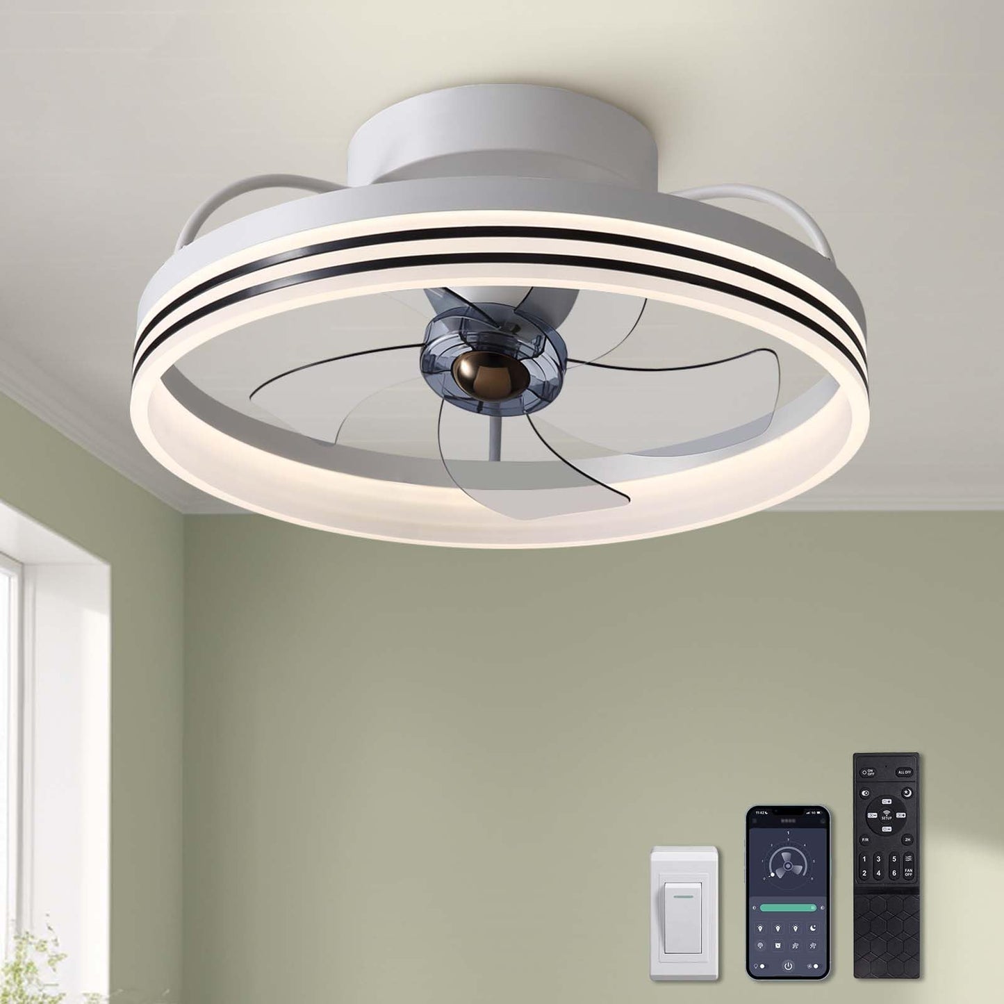 Flush Mount Ceiling Fan with Lights and Remote 20" (Black)