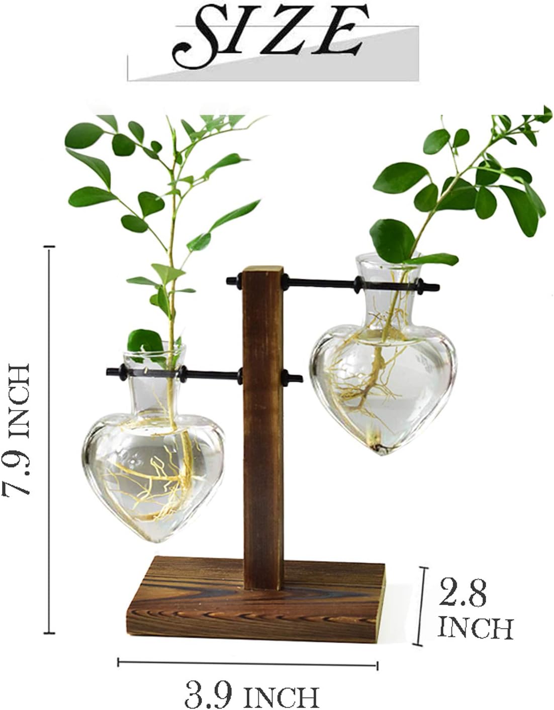 XXXFLOWER Plant Terrarium Wooden Stand, Hydroponic Planter Bulb Glass Metal Swivel Holder Retro Air Plants Water Plants for Home Office Decoration, Plant Lover Gifts - 2 Love Bulb Vase