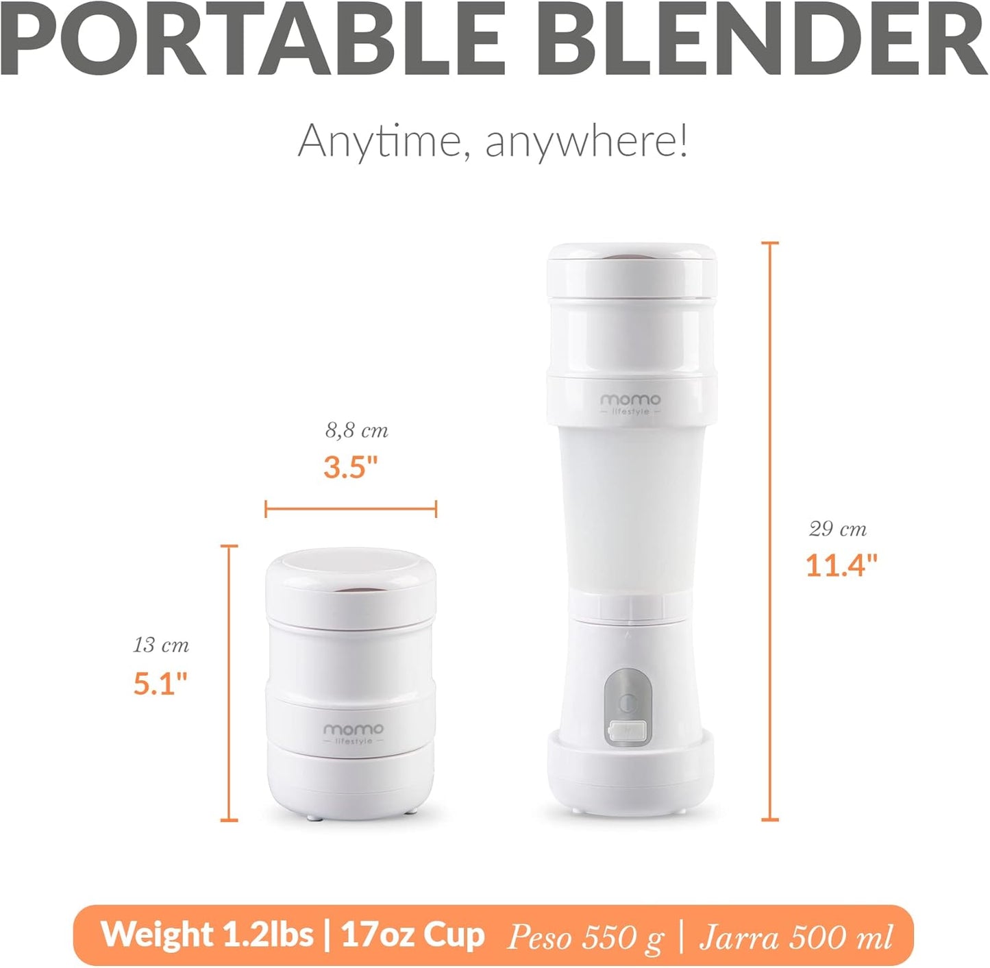 Momo Lifestyle Portable Blender for Smoothies | On-The-Go Mini Blender for Shakes and Smoothies | Small Blender for Smoothies, Collapsible, Rechargeable, BPA-Free Travel Blender for Healthy Drinks