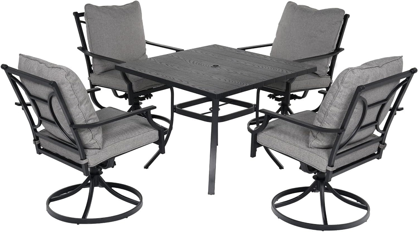 Grand patio 7-Piece Patio Dining Set for 6, E-Coated Outdoor Dining Set Swivel Patio Dining Chairs with Olefin Cushions & 1 Black Rectangular Faux Woodgrain Dining Table with 1.5”Market Umbrella Hole