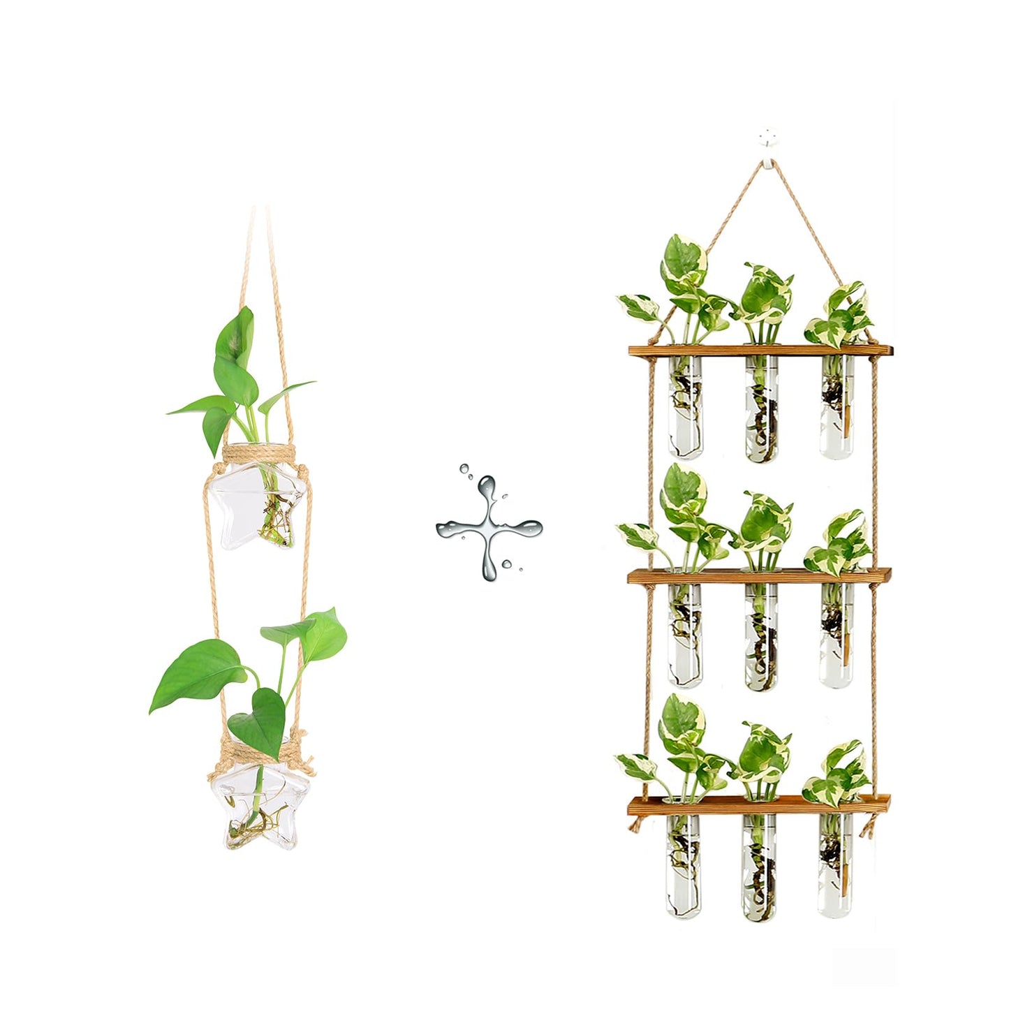 XXXFLOWER Wall Hanging Propagation Station 9 Tube Vases+2 Tired Star Shaped Glass Flower Vase for Hydroponic Planter