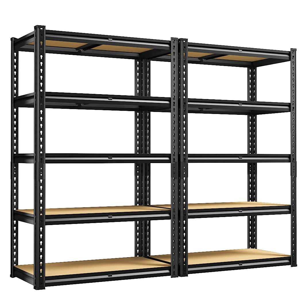 REIBII Storage Shelves 2020LBS Garage Shelving Heavy Duty 5-Tier Metal Shelving Units for Storage Adjustable Utility Shelf Rack for Kitchen Warehouse Basement 28" W x 12" D x 59.8" H, Black