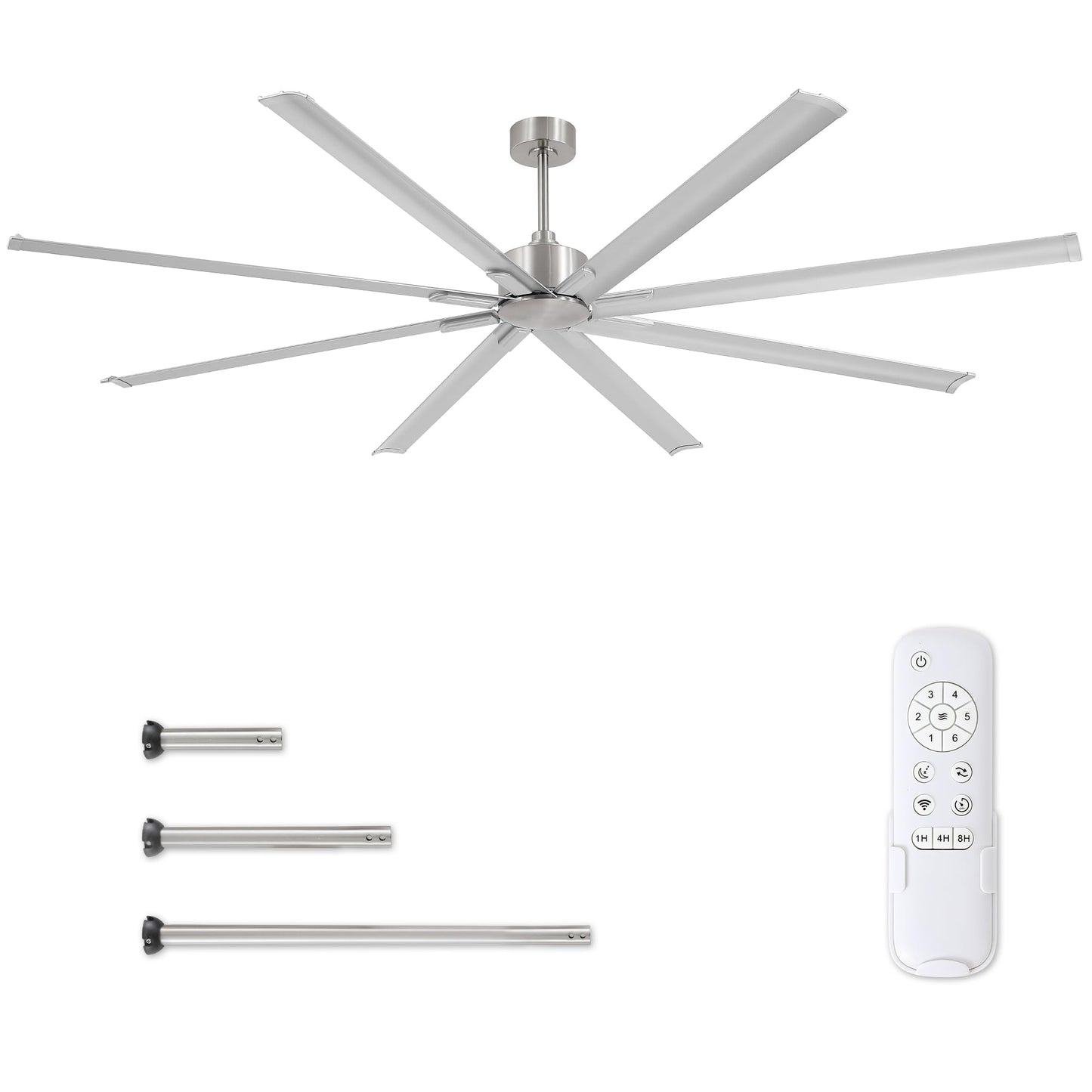 96 Inch Industrial DC Motor Ceiling Fan, Large Ceiling Fan with 8 Reversible Blades, 3 Downrods, 6-Speed Remote Control, Home or Commercial Ceiling Fans for Porch/Garage/Shop, Black