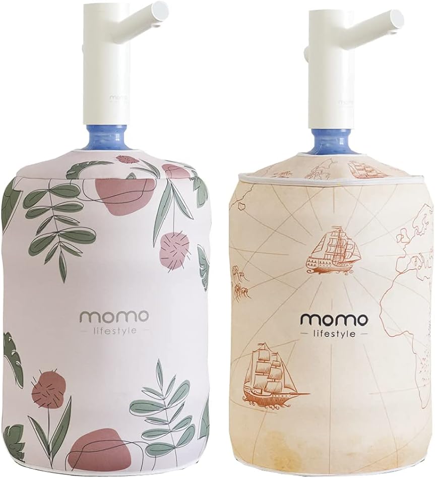 Momo Lifestyle M4 Water Dispenser Automatic Rechargeable Silent + 5 Gallon Bottle Sleeve Neoprene Double Sided (World Map)