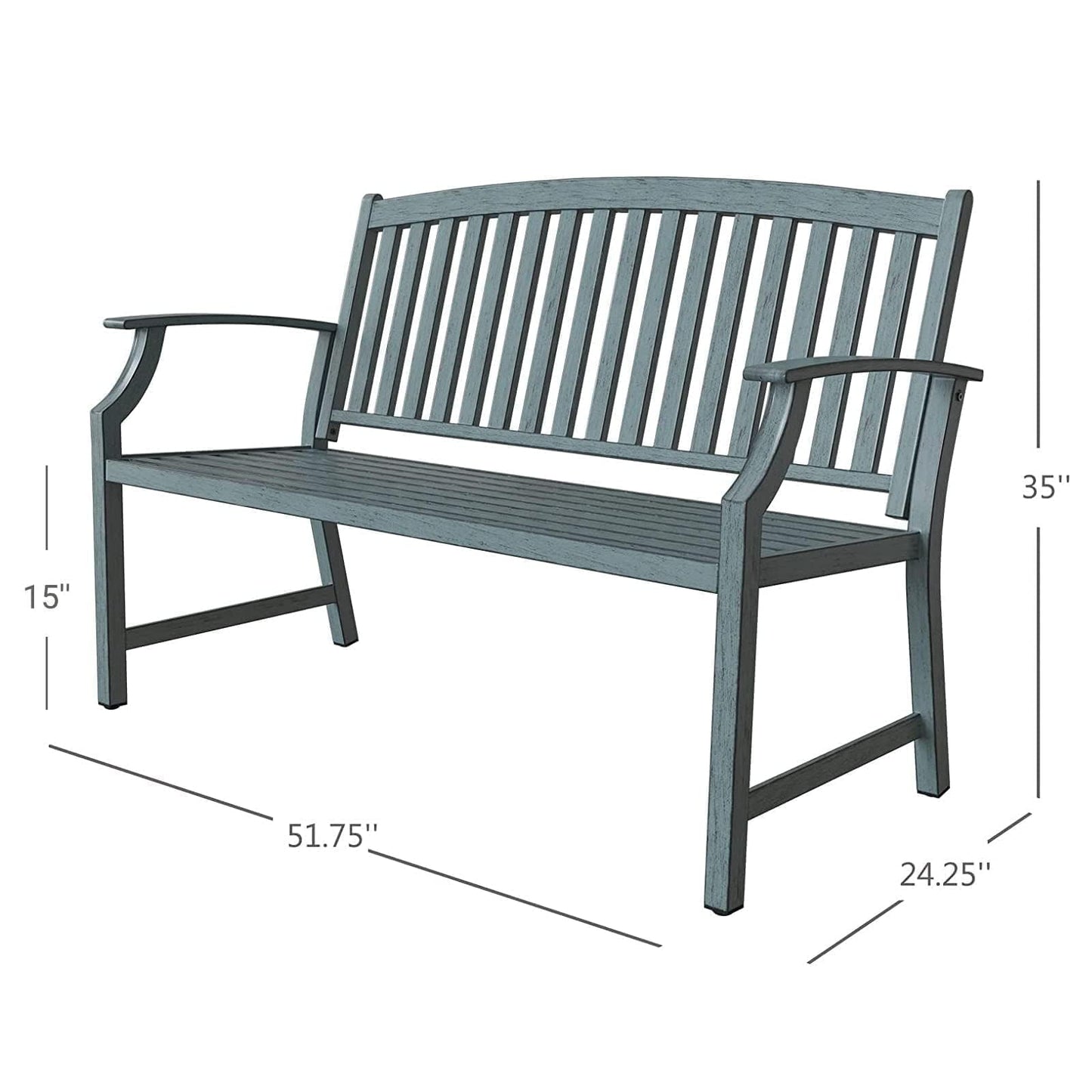 Grand patio Farmhouse Outdoor Bench, Garden Benches with Anti-Rust Aluminum Powder Coated Frame, Faux Wood Grain Finish Frame Patio Bench for Front Porch, Northwoods Brown