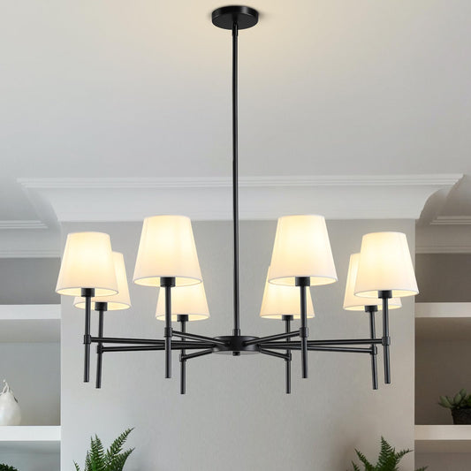 Dining Room Chandeliers Light - Modern Black Chandelier, 8-Light Metal Farmhouse Dining Room Light Fixture, E26 Hanging Pendent Lighting for Kitchen, Living Room, Foyer, Entrance