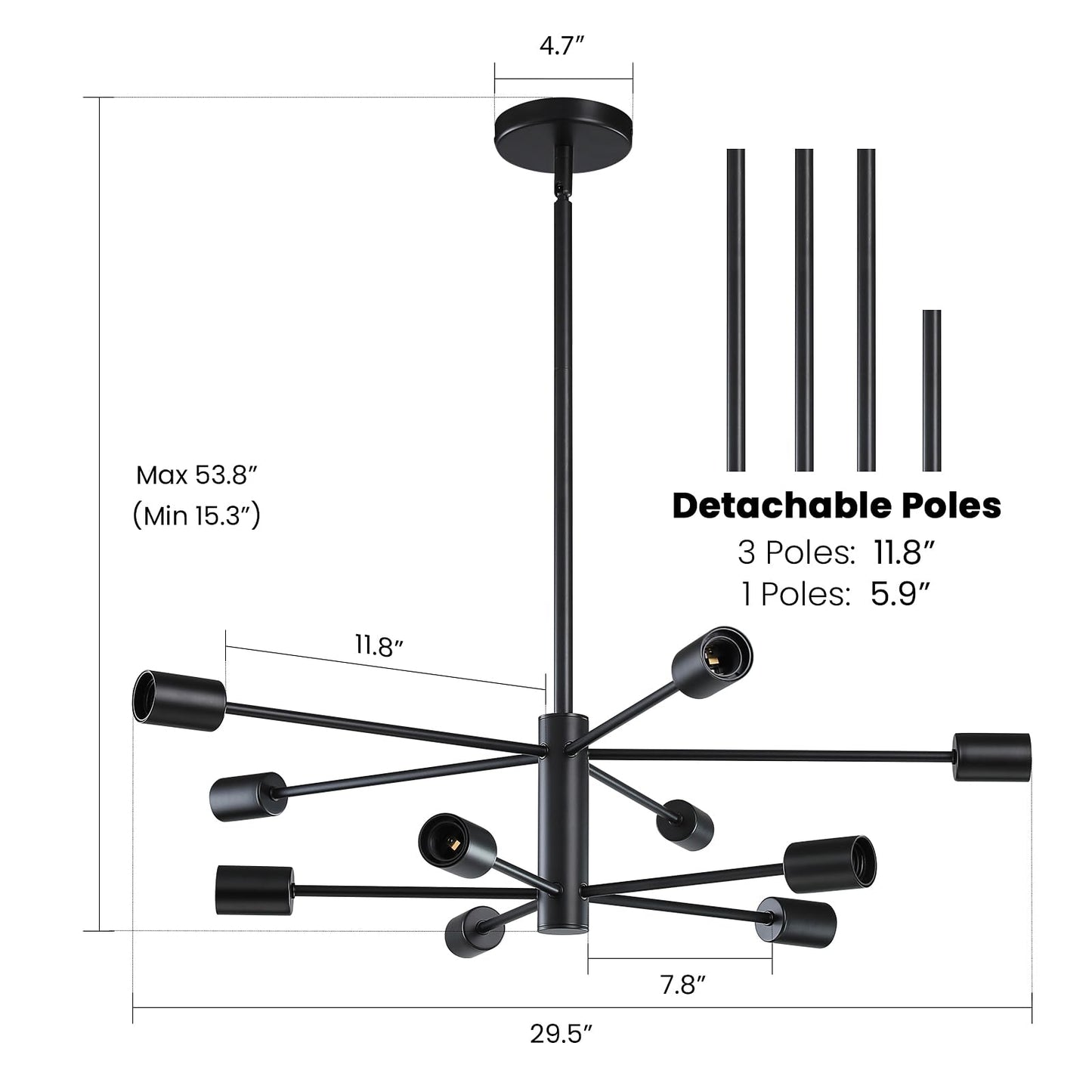 Modern Chandelier Ceiling Light Fixture Sputnik Chandeliers Gold and Black Farmhouse Chandelier Over Table 12-Light Height Adjustable Chandeliers for Dining Room, Living Room,Kitchen Island