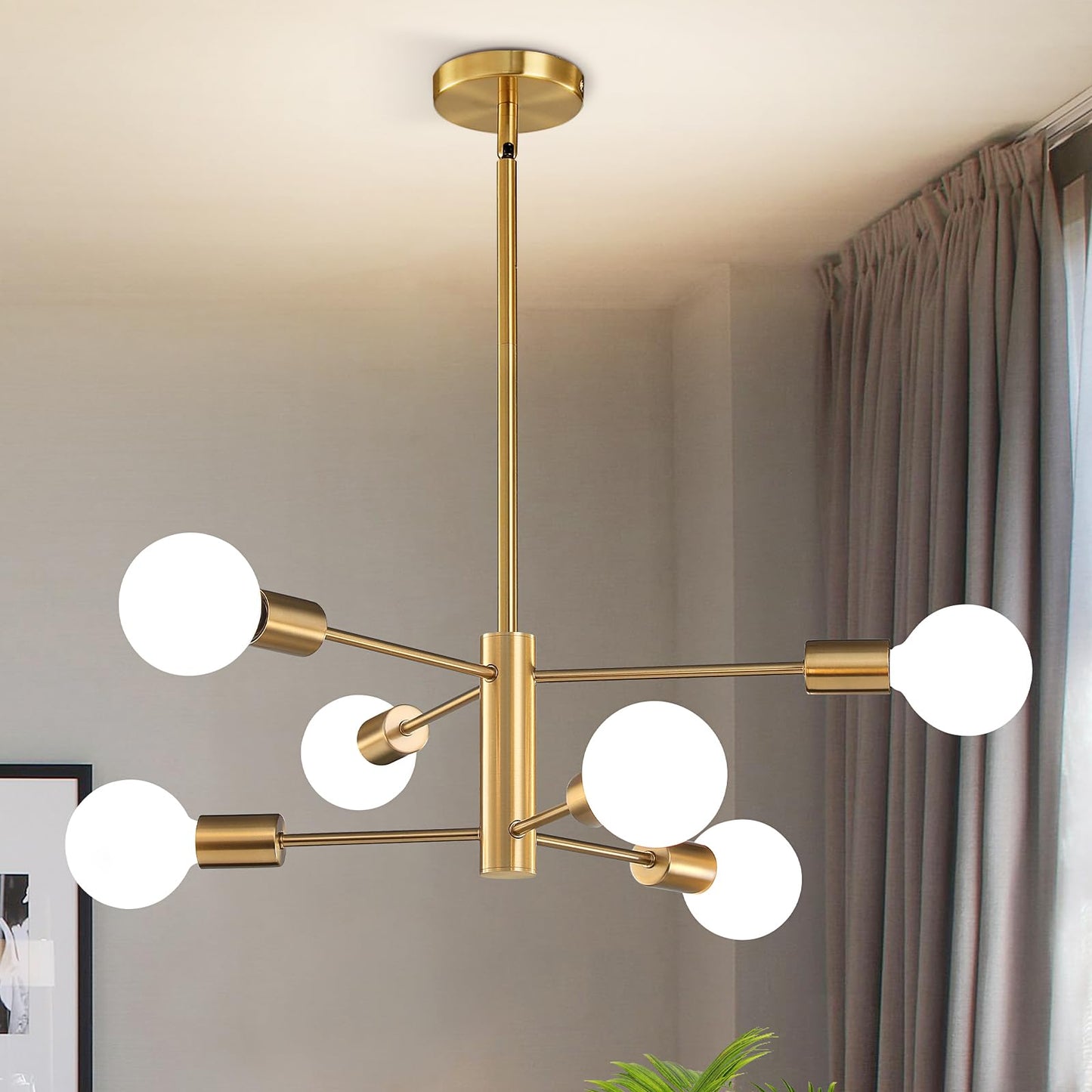 Modern Chandelier Ceiling Light Fixture Sputnik Chandeliers Gold and Black Farmhouse Chandelier Over Table 12-Light Height Adjustable Chandeliers for Dining Room, Living Room,Kitchen Island