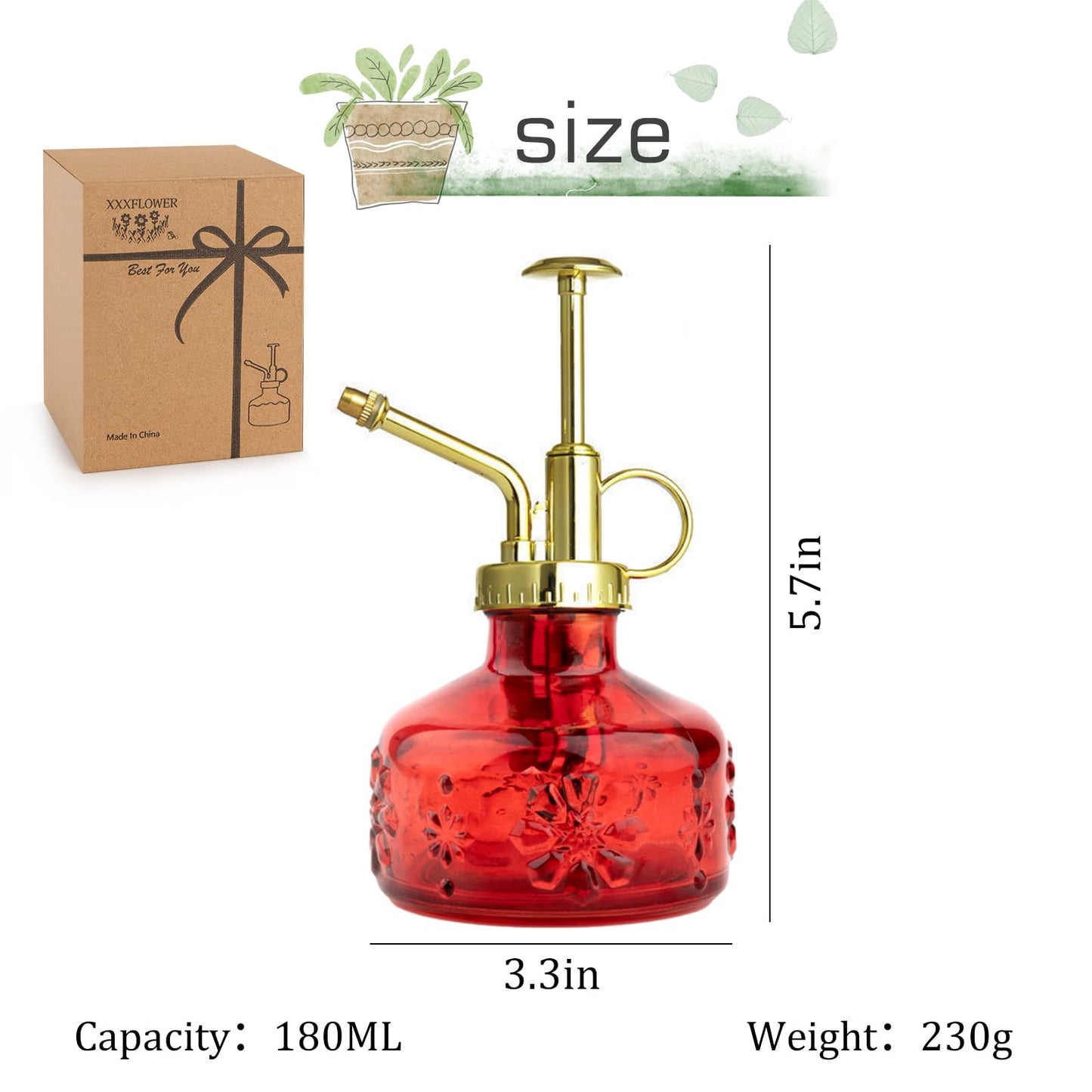 XXXFLOWER Glass Plant Mister Spray Bottle for Indoor Plant Spritzer Succulent Watering Bottle