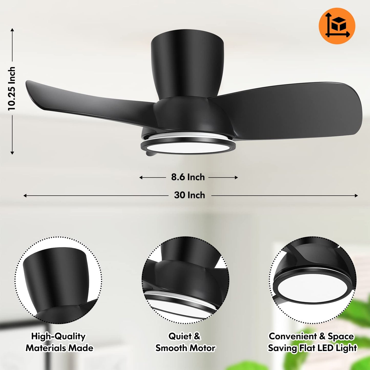 30 Inch Ceiling Fans with Lights, Quiet Black Ceiling Fan with Remote, Dimmable Ceiling Fan Light with 2700K/4000K/5000K, Modern Reversible Ceiling Fan for Bedroom Kitchen Living Room Covered Outdoor