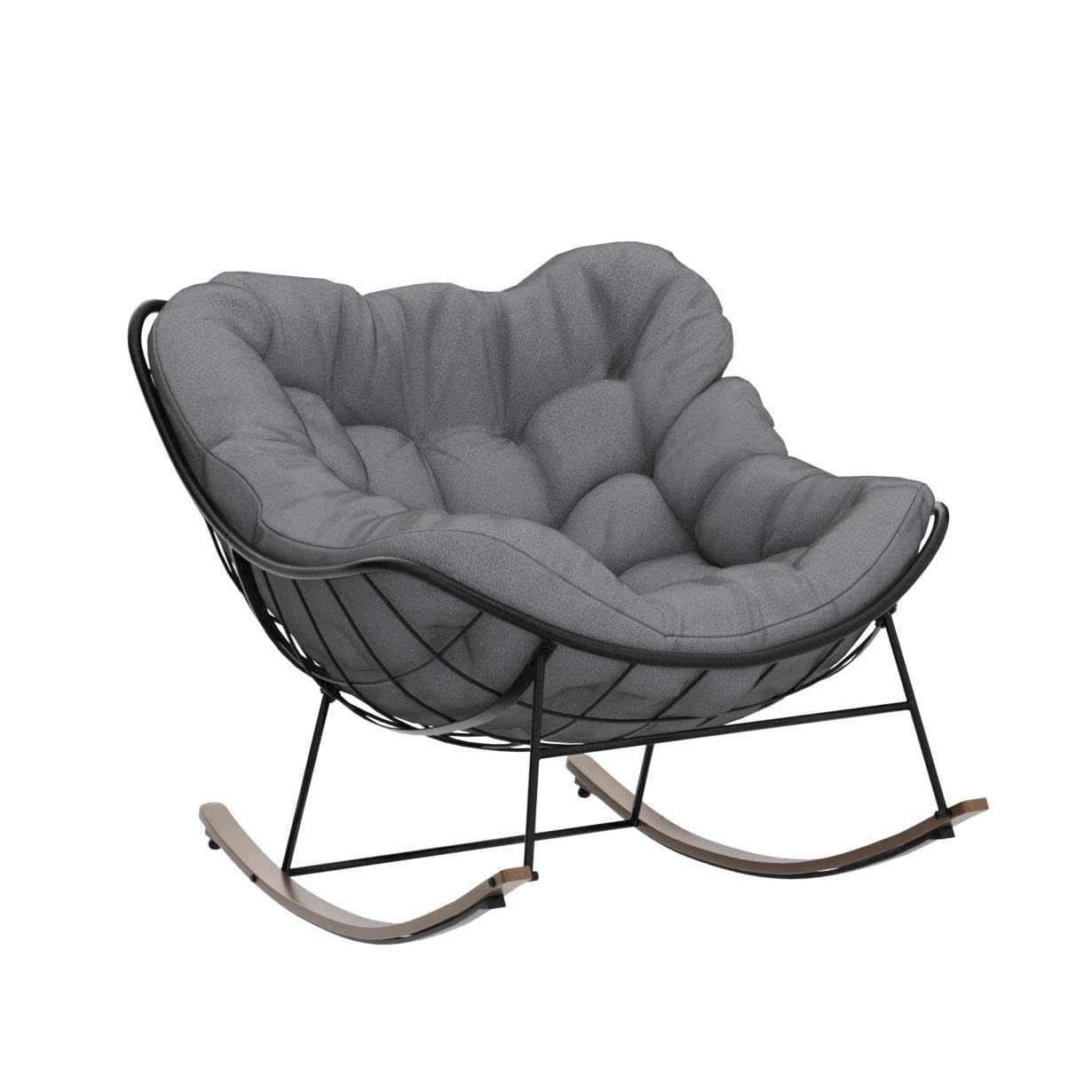 Grand patio Rocking Chair Outdoor, E-Coated Papasan Rocking Chair with Cushion, Outdoor Rocker Recliner Chair for Patio Porch Garden Backyard, Grey