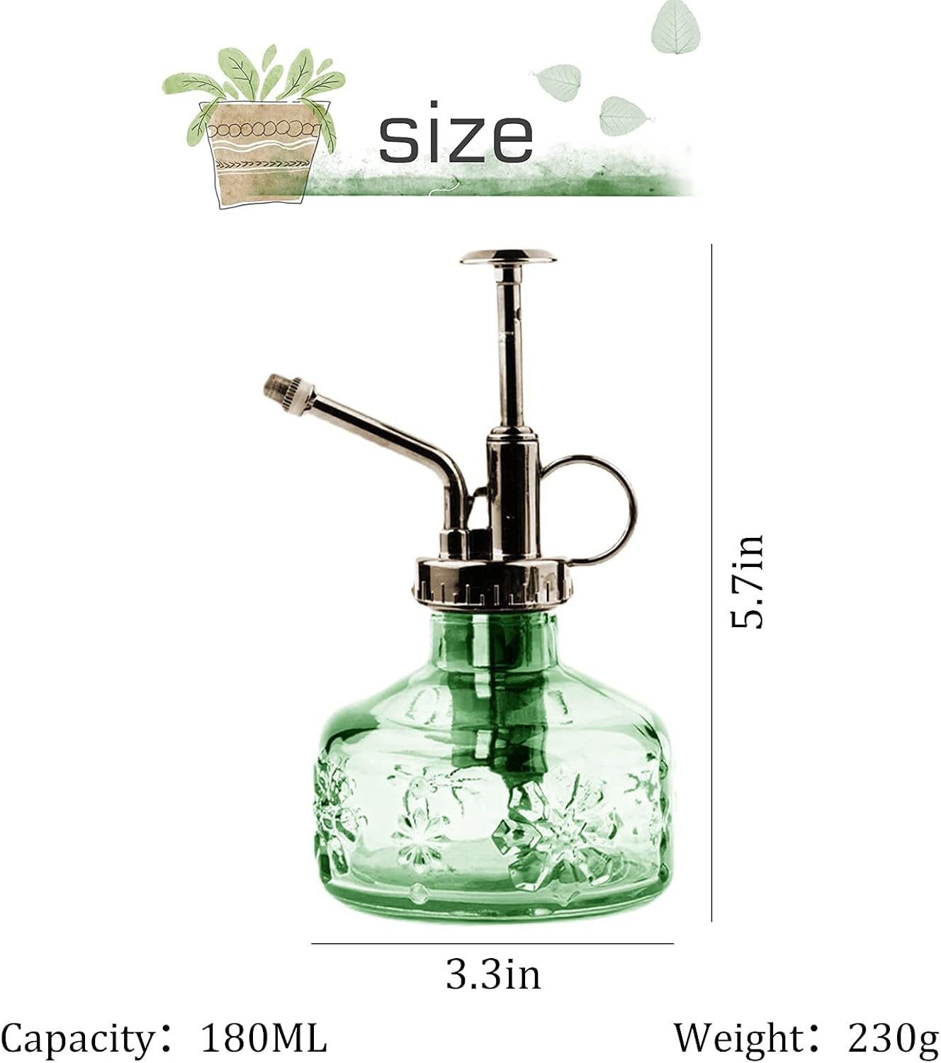 XXXFLOWER Watering Can Outdoor 1.5 Gallon Glass Plant Mister Spray Bottle for Indoor Plant Plastic 6 L Resin Water Cans with Detachable Sprinkler Head Green Watering Pot for Office House Indoor Garden