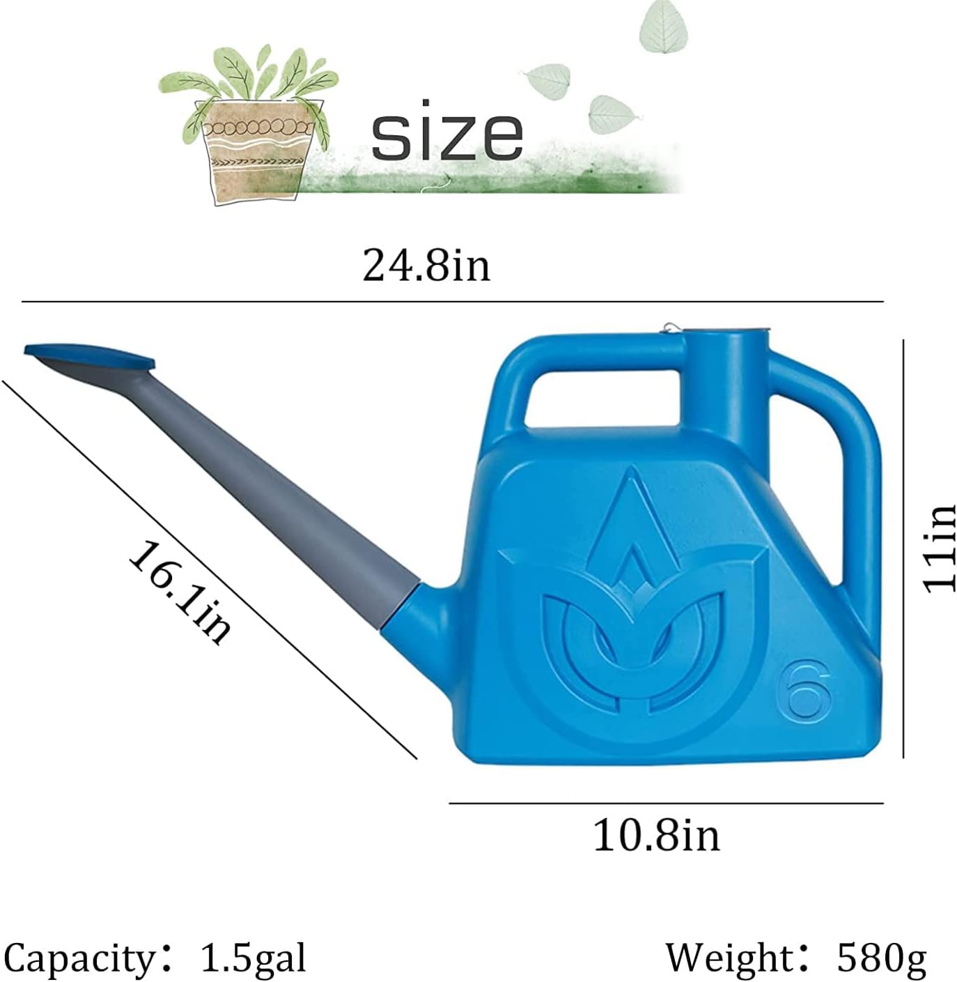 XXXFLOWER Watering Can Outdoor Plant Lightweight Deluxe Resin Water Cans with Detachable Sprinkler Head Bule Watering Pot for Office House Indoor Garden