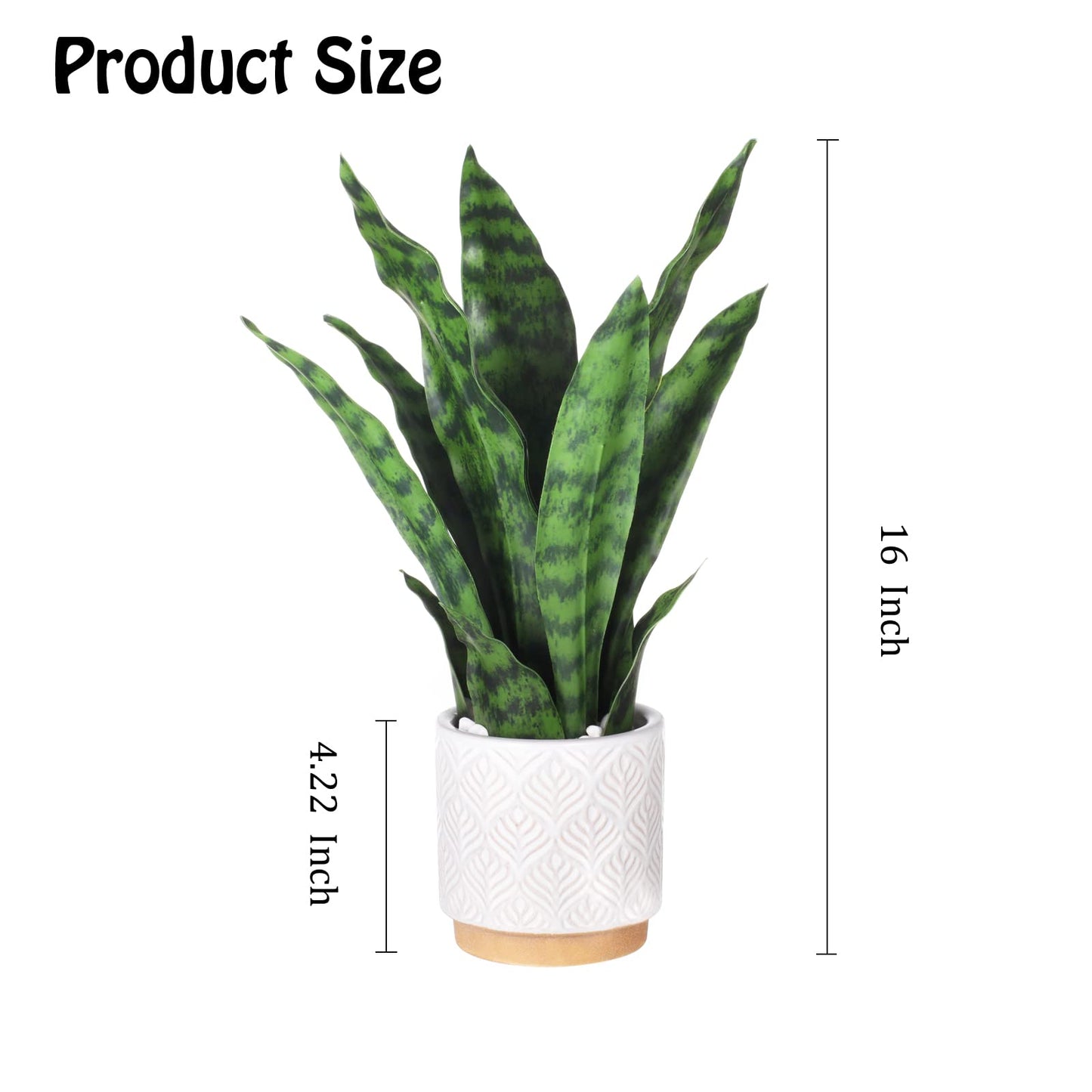 Artificial Snake Plants 16" with White Ceramic Pot Sansevieria Plant Fake Snake Plant Greenery Faux Plant in Pot for Home Office Living Room Housewarming Gifts Indoor Outdoor Decor-Green