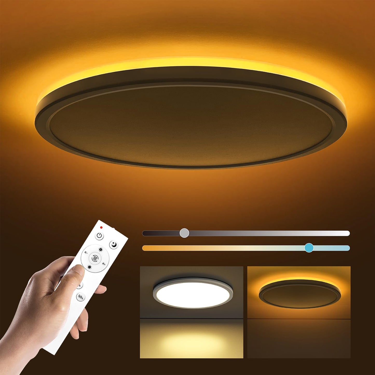 Matane 12in LED Flush Mount Ceiling Light Fixture with Remote Control, Nightlight 2000K Warm, 3000K-6500K Adjustable, Low Profile Ceiling Lights for Bedroom, Kitchen, Living Room, Black