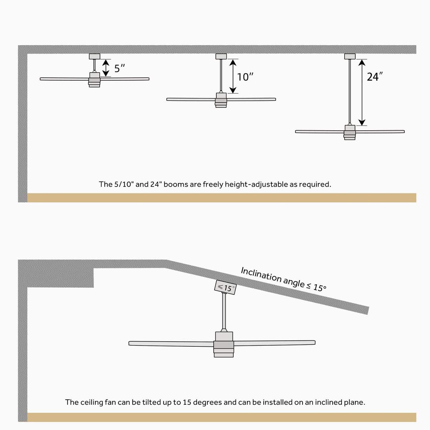 Sofucor 52" Ceiling Fan with Lights Remote Control, 3 Poles for Indoor Outdoor Ceiling Fan with Remote, Reversible Noiseless ETL Motor, 3 Walnut Wooden Blades