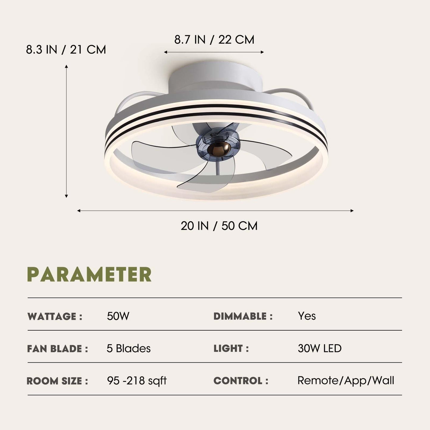 Flush Mount Ceiling Fan with Lights and Remote 20" (Black)